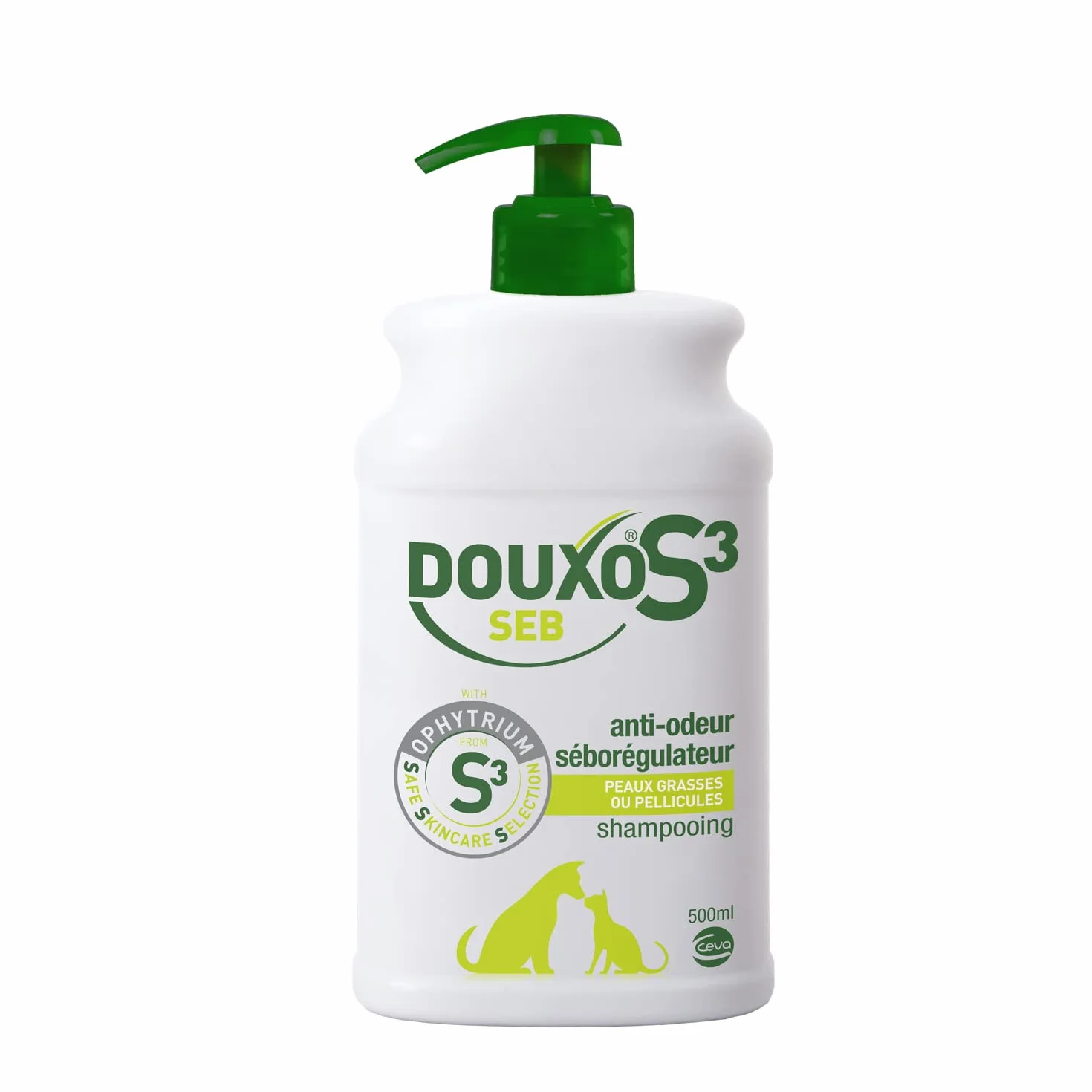 DOUXO S3 SEB Shampooing Anti-Odeur et séborégulateur, pour Chiens et Chats avec des pellicules, Poils Gras et Mauvaises odeurs pour Chiens et Chats, 500ml