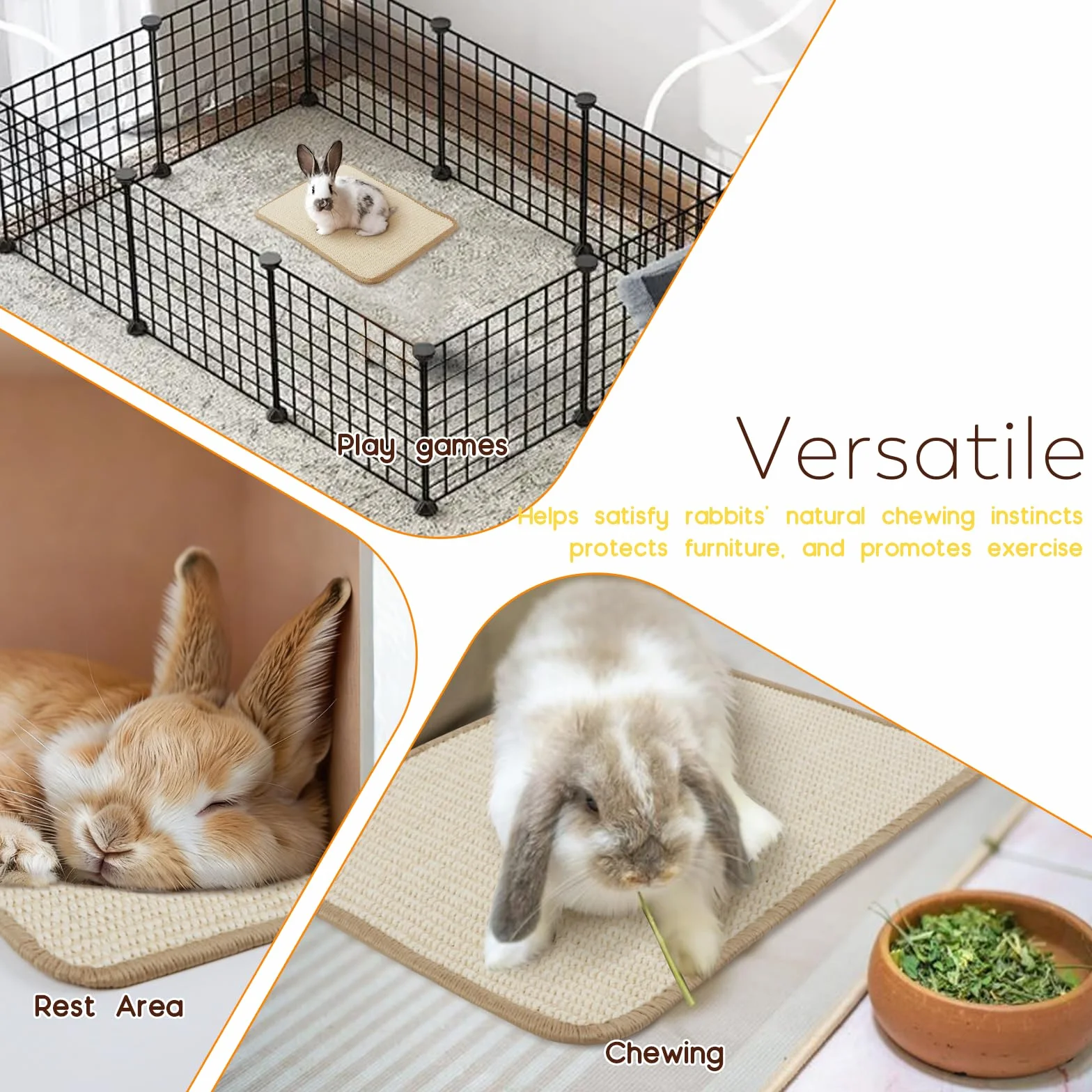 Lot de 2 Tapis Lapin Sisal Soin Griffes Dents Cages Lapin Planches à Gratter Accessoires Rongeurs Protège Canapés