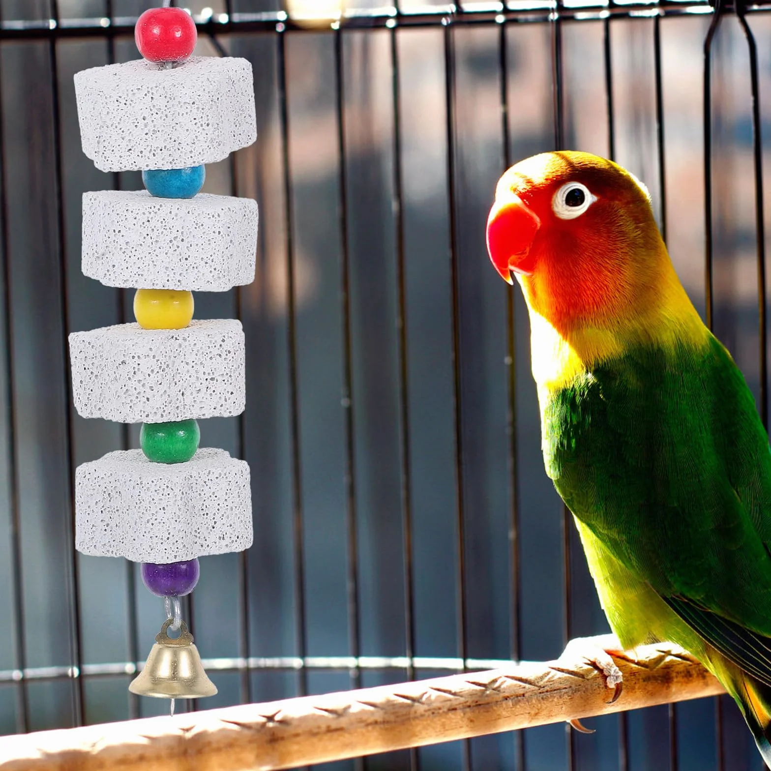 Pierre à Aiguiser pour Bec de Perruche Naturelle Support en Fer pour Cage Oiseaux Écureuils