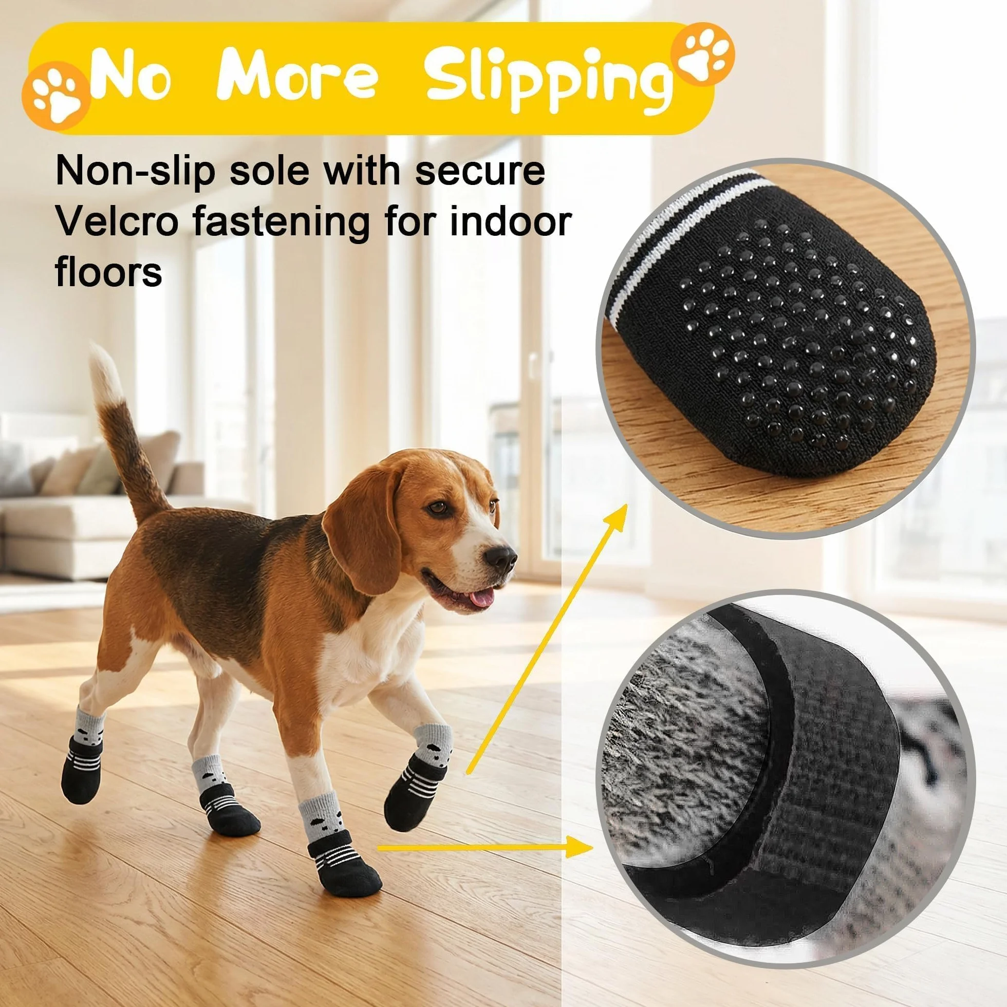 Chaussettes pour Chien Lot de 4 Taille M Antidérapants Velcro Réglable Protection Pattes Petit Chien 4-6 kg Noir