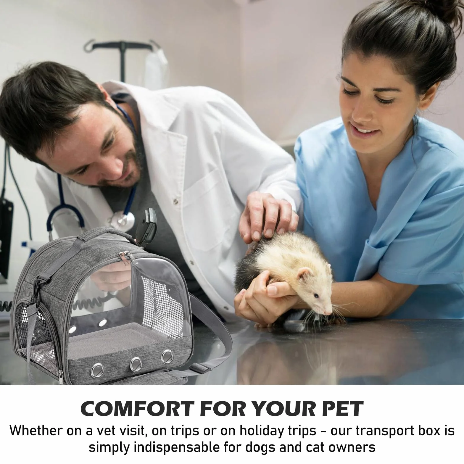 Pliant Sac de Transport pour Animaux de Compagnie Chat Chiot Oiseau avec Ouverture Latérale Gris
