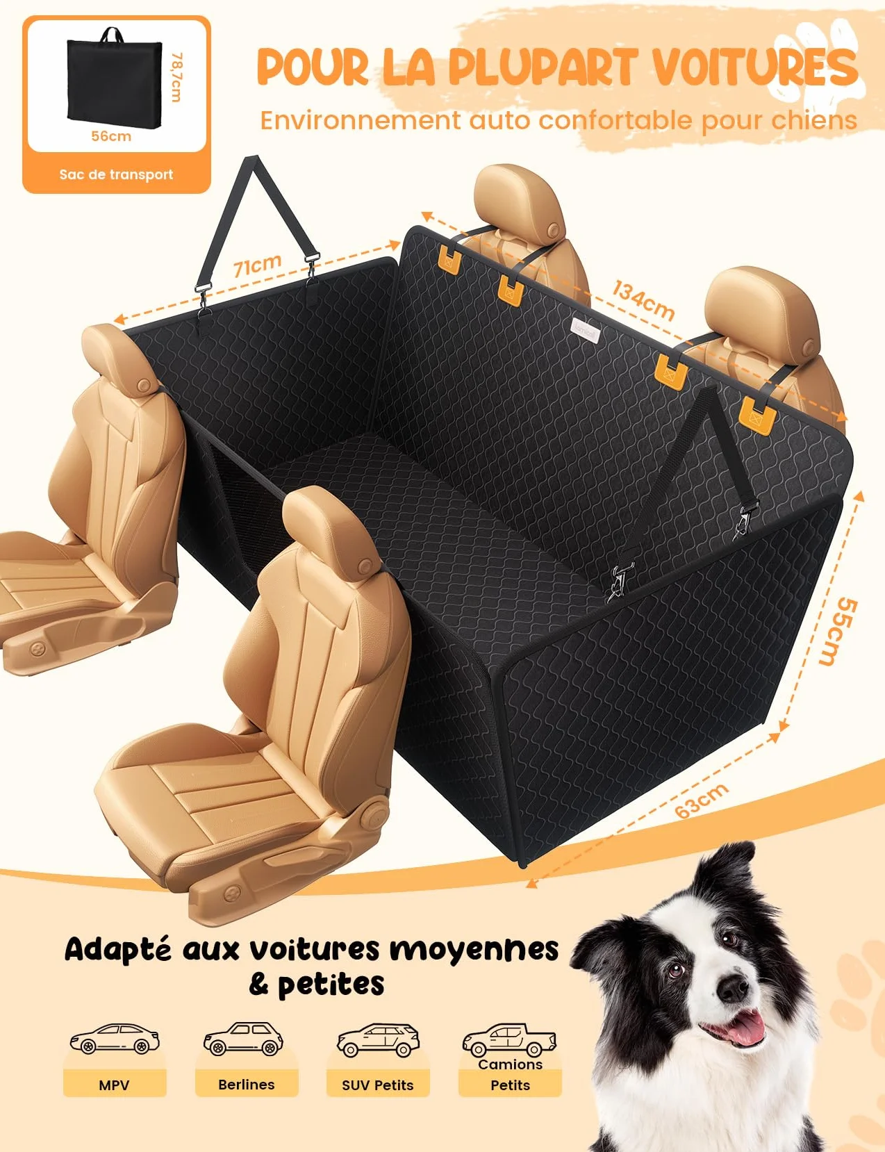 Lamicall Housse Siège Voiture pour Chien - Imperméable Anti-déchirure avec Fenêtre de Visualisation pour SUV Petits Camions