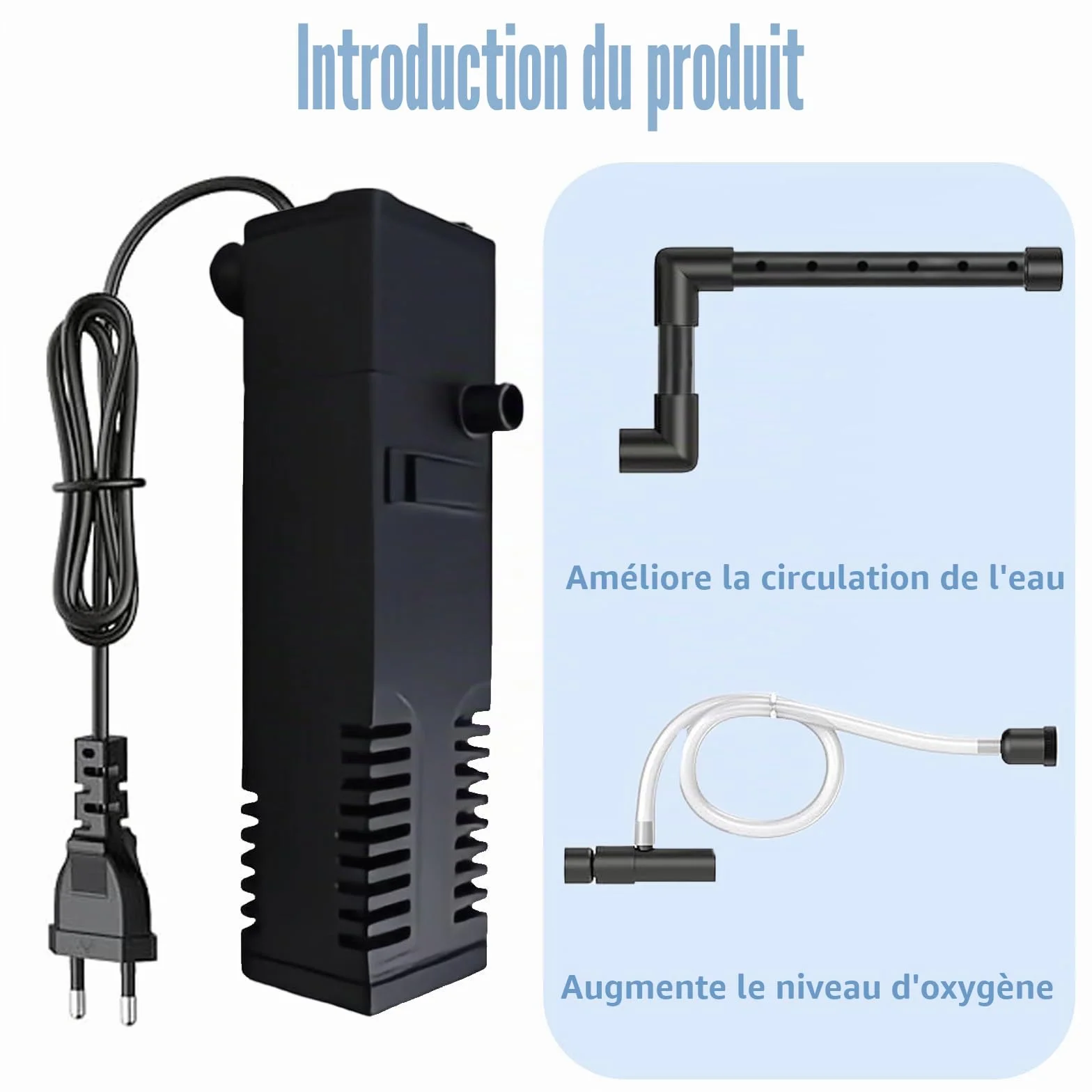 Filtre Intérieur pour Aquarium 20L-40L, 3 en 1 Double Filtration, Eau Douce et Salée