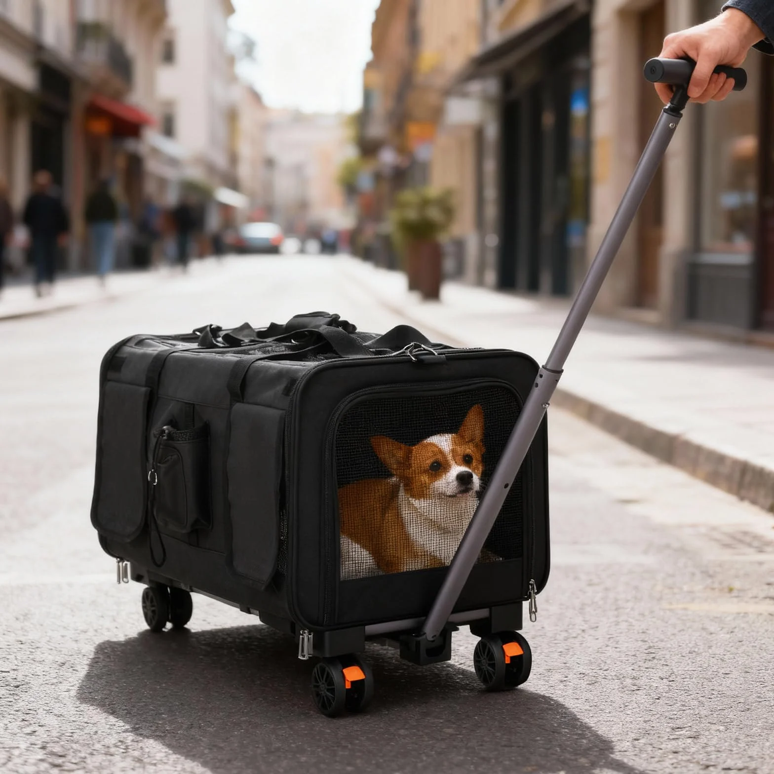 Sac de transport pour chat avec deux compartiments et roulettes, pliable et amovible, pour 2 chats, idéal pour les voyages (noir)