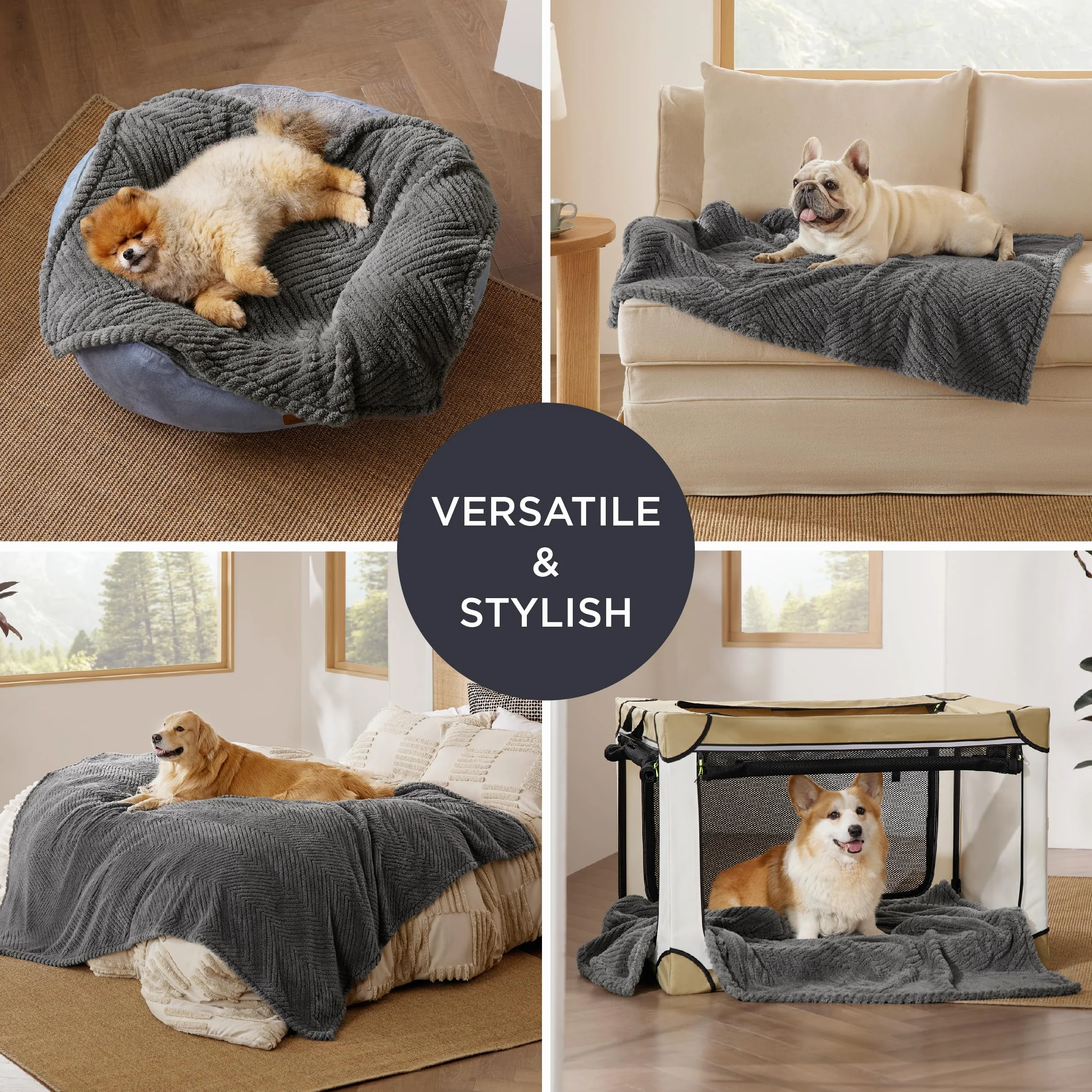 Bedsure Couverture pour Chien et Chat Lavable 80x60 cm Polaire Corail Gris foncé
