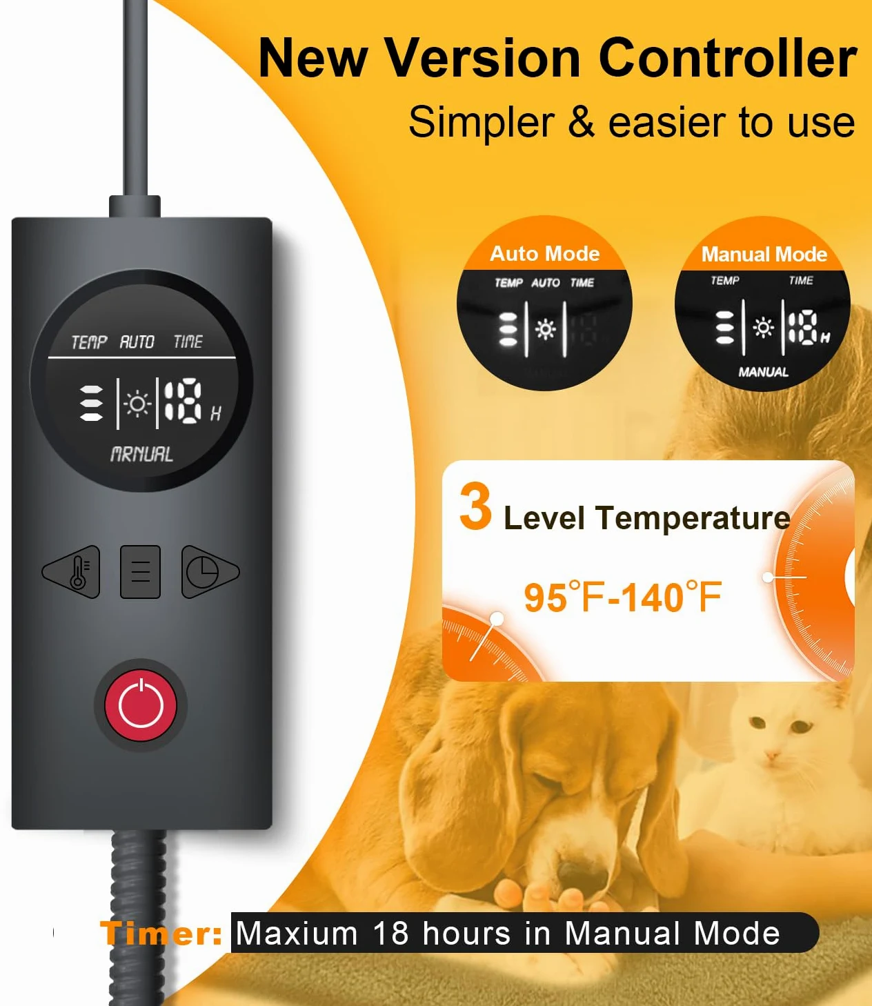 Tapis chauffant pour chien et chat activé par pression - Tapis chauffant électrique automatique pour animal domestique - Tapis chauffant avec cordon résistant à la mastication - Température réglable