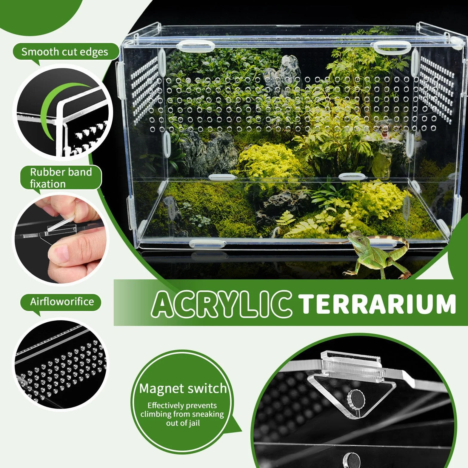 Terrarium à Escargots en Acrylique 360° 20x12x12cm Transparent Vivarium Cage d'Élevage Reptiles
