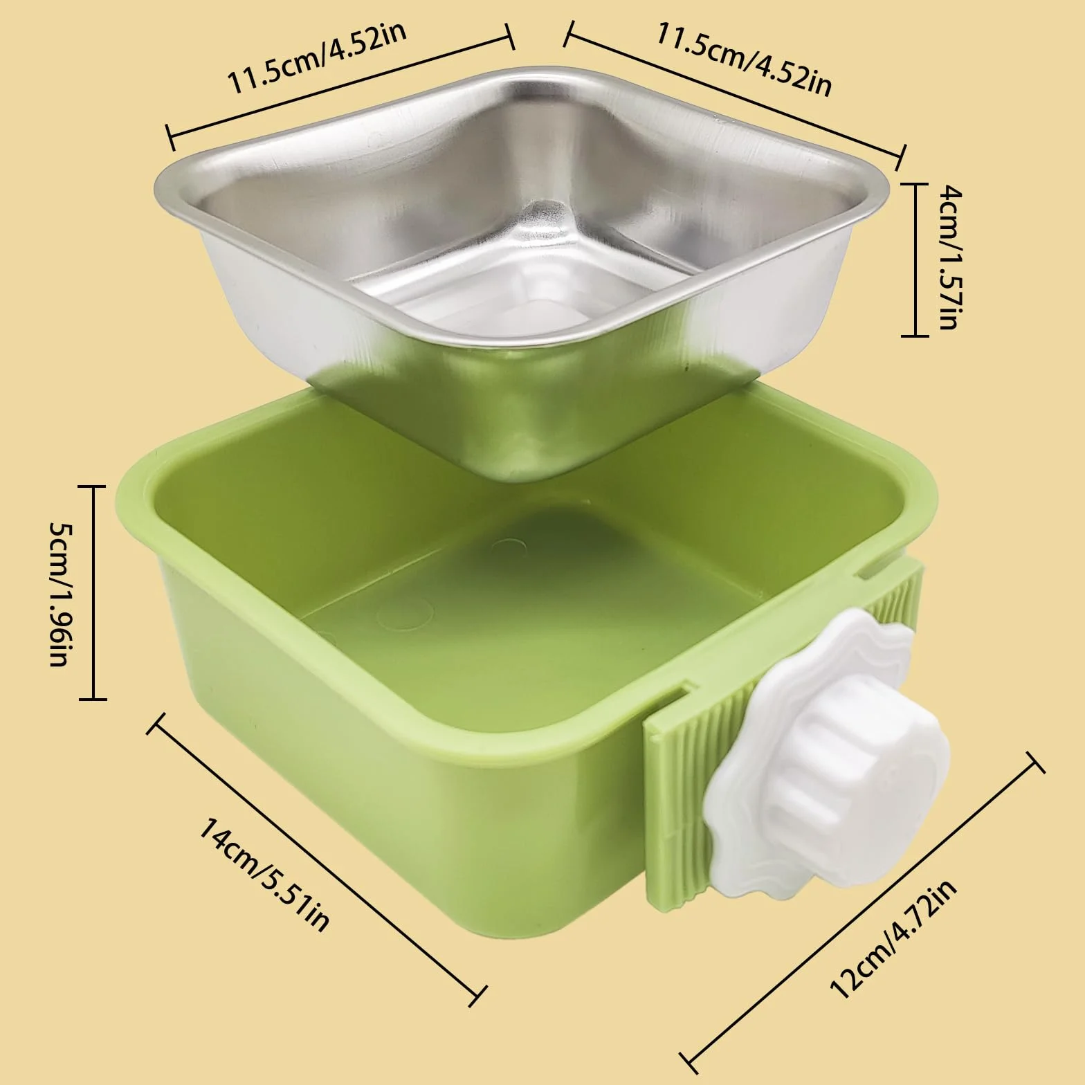 Suspendre Gamelle pour Animal Cage Amovible Inoxydable 2 en 1 Eau Chien Lapin Chiot Chat Cochon d'Inde Hérisson Oiseaux Vert