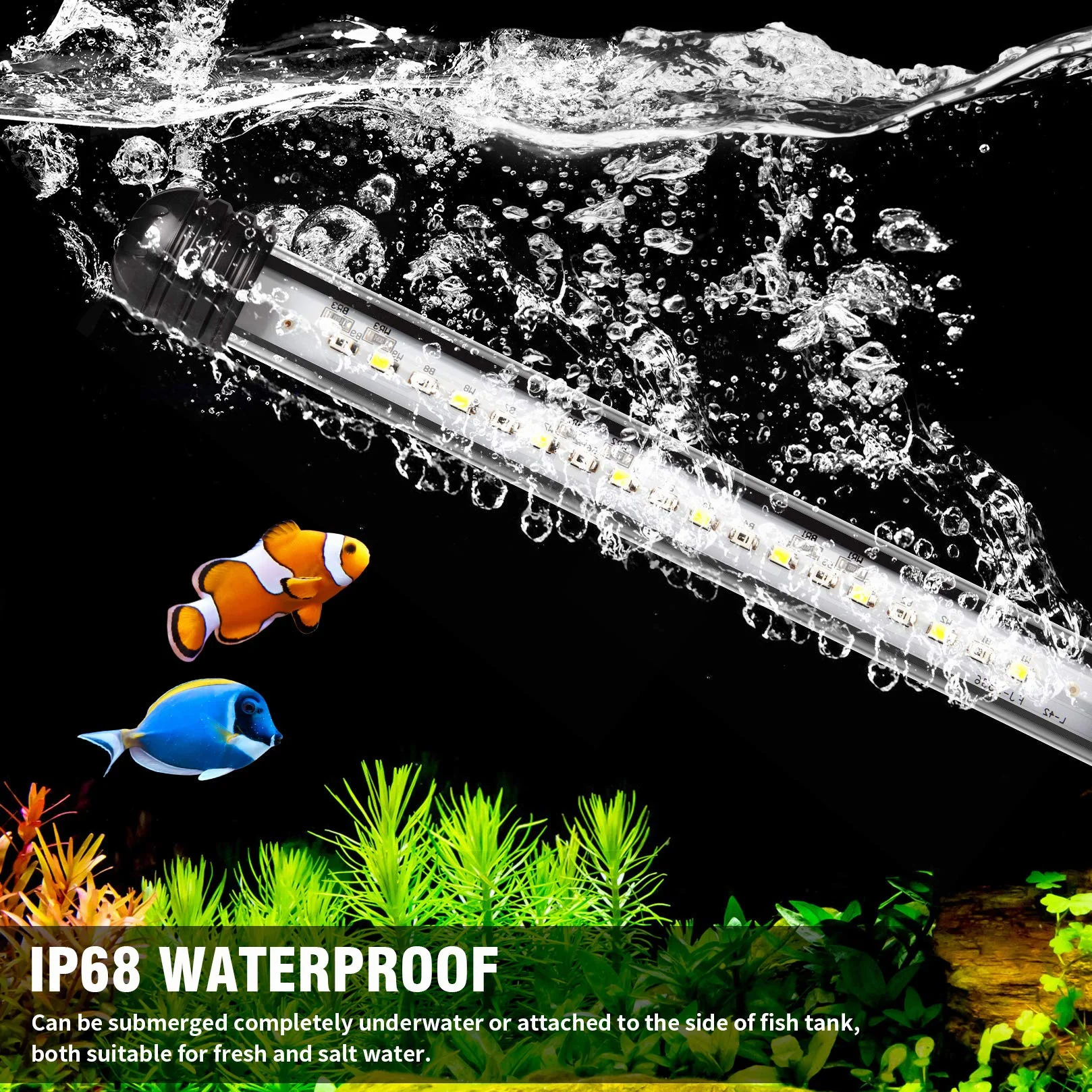 Lampe d'aquarium LED Submersible avec Minuterie Automatique, Éclairage Bleu et Blanc Changeant de Couleur 20-40cm