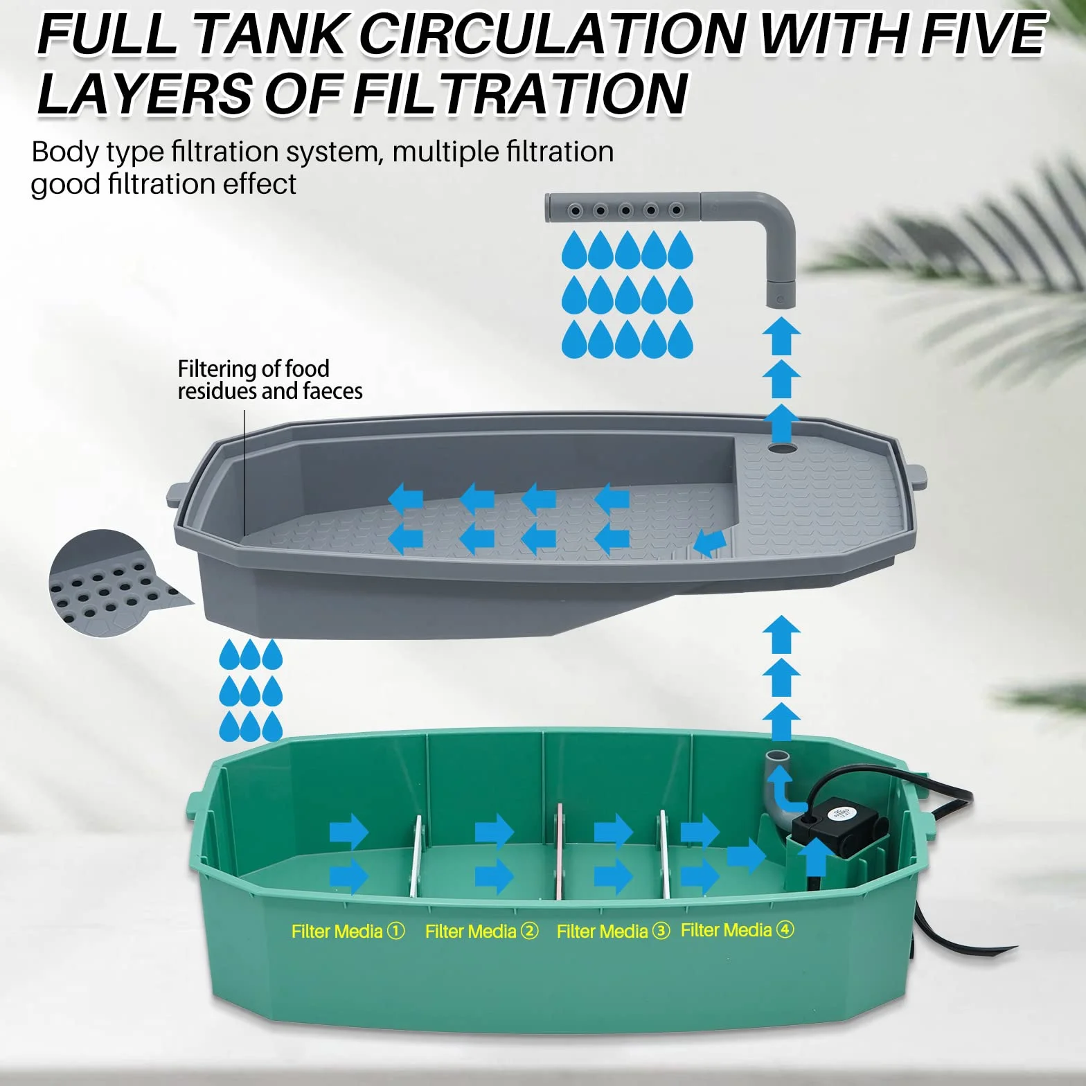 Turtle Tank Aquarium avec Pompe à Eau Habitat de Reptile Terrarium Plateforme Basking Système de Douche
