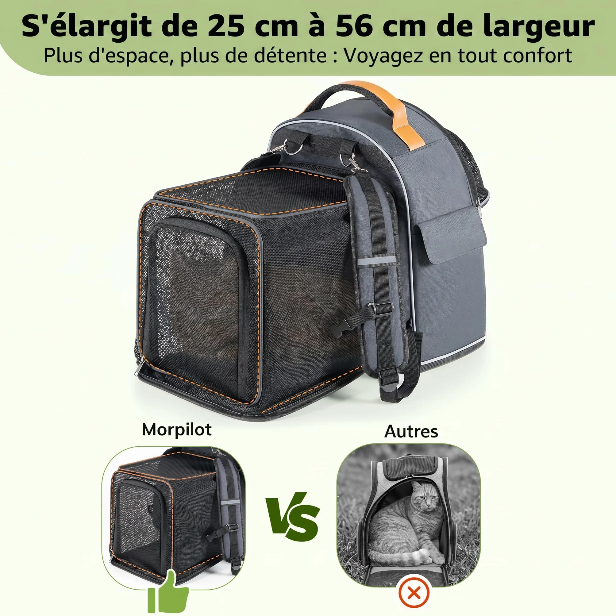 Morpilot Sac Transport 102% Extensible pour Chien avec Peluche Amovible Et Laisse De Sécurité Intérieure Sac à Dos Pliable pour Chat pour Train/Voiture/Voyage