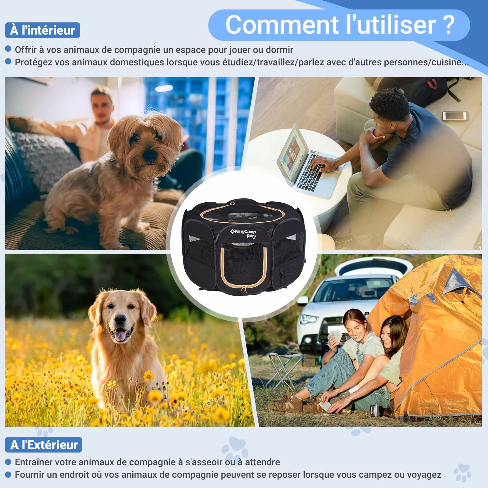 KingCamp Parc Pliable pour Chien Chat Chaton Enclos Respirant Oxford Résistant à l'Eau Portable avec Sac de Transport