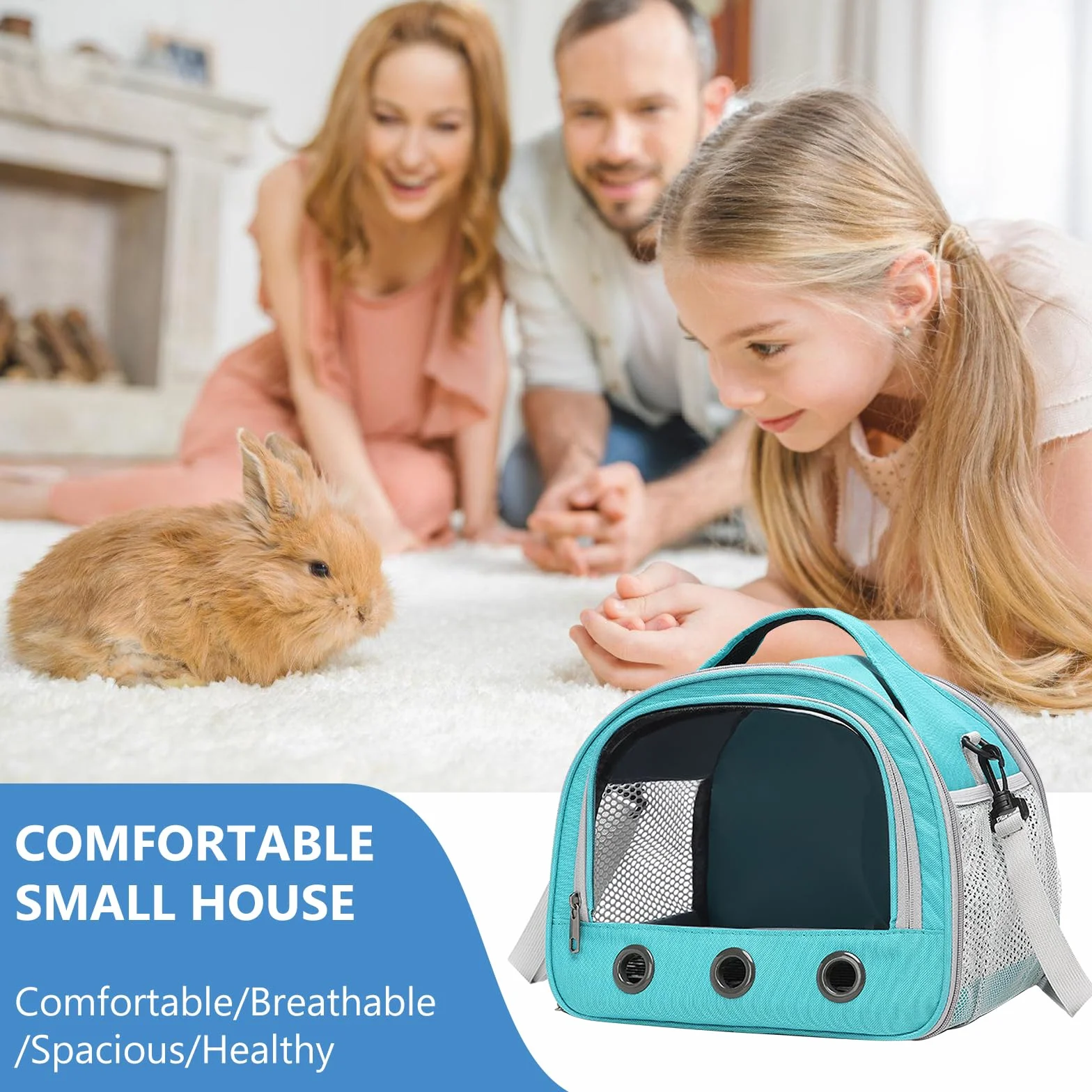 Sac Transport Chat 30x27x21cm Respirant Pliable Bandoulière Réglable Lapins Cobayes