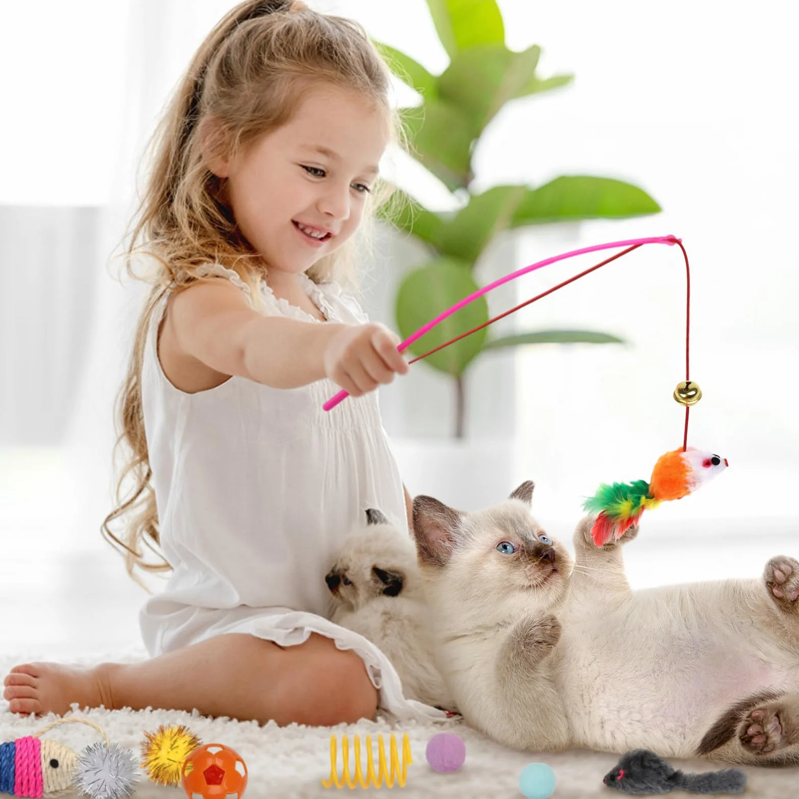 QUOZUO 32 Pièces Jouets Chat Interactif avec Plumes, Balles, Souris