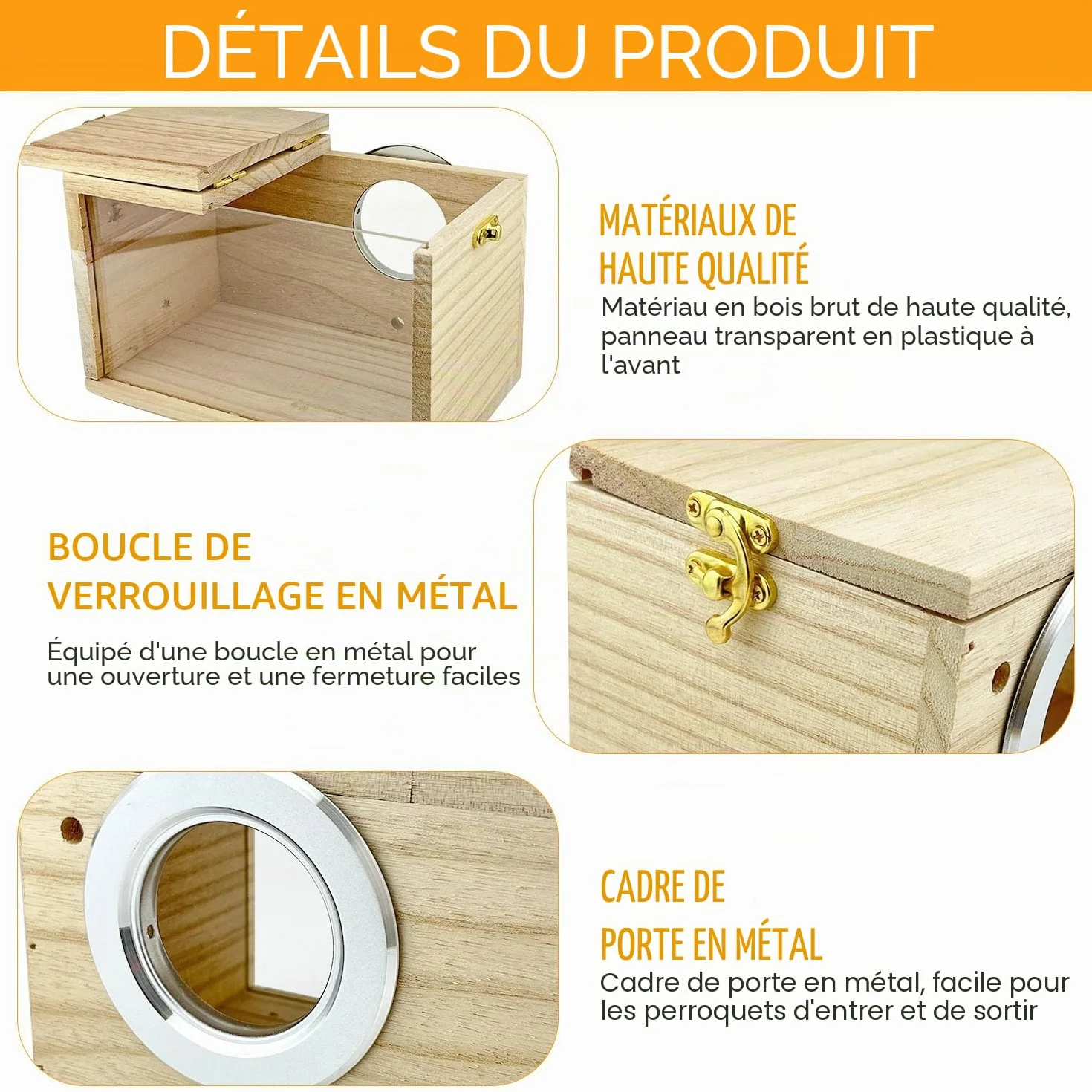 Nichoirs en Bois Naturel pour Perruche avec Jouet Balançoire Échelle 19.5x12x12 cm