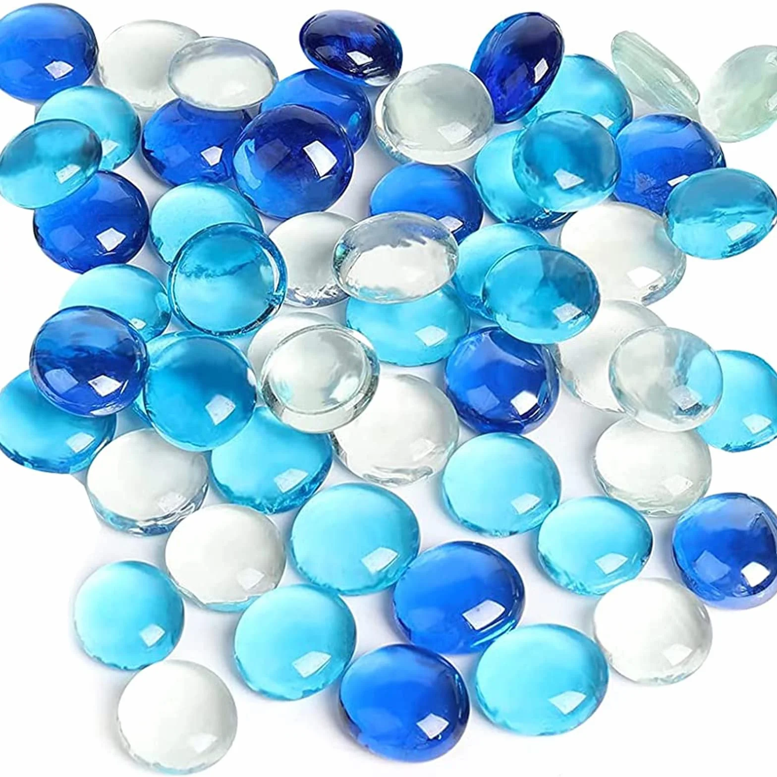 Galets de Verre Translucides 100 Pièces Bleu Pierres Décoratives Mosaïque pour Vase Remplissage Décoration