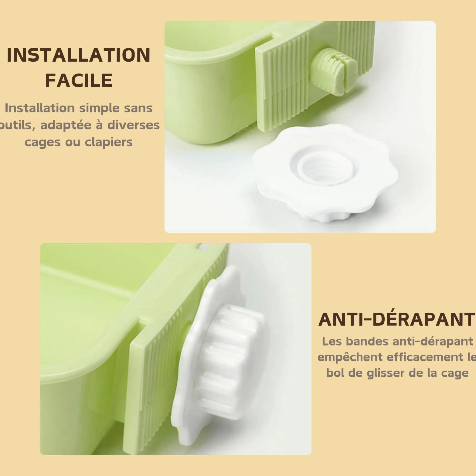 Suspendre Gamelle pour Animal Cage Amovible Inoxydable 2 en 1 Eau Chien Lapin Chiot Chat Cochon d'Inde Hérisson Oiseaux Vert