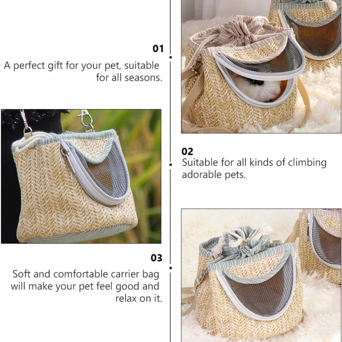 Garneck Transport Paquet pour Petits Animaux avec Fermeture Éclair en Paille Flanelle et Maille