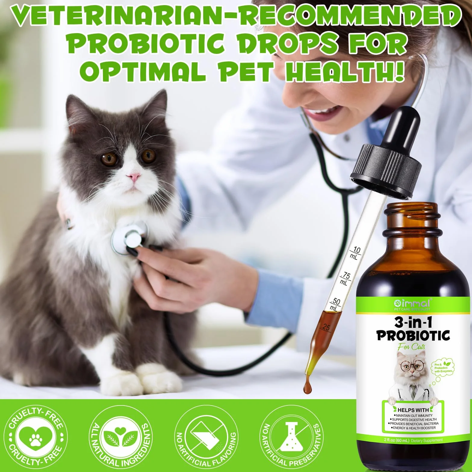 Probiotiques pour chats 3 en 1 60 ml avec enzymes digestives santé intestinale chatons adultes
