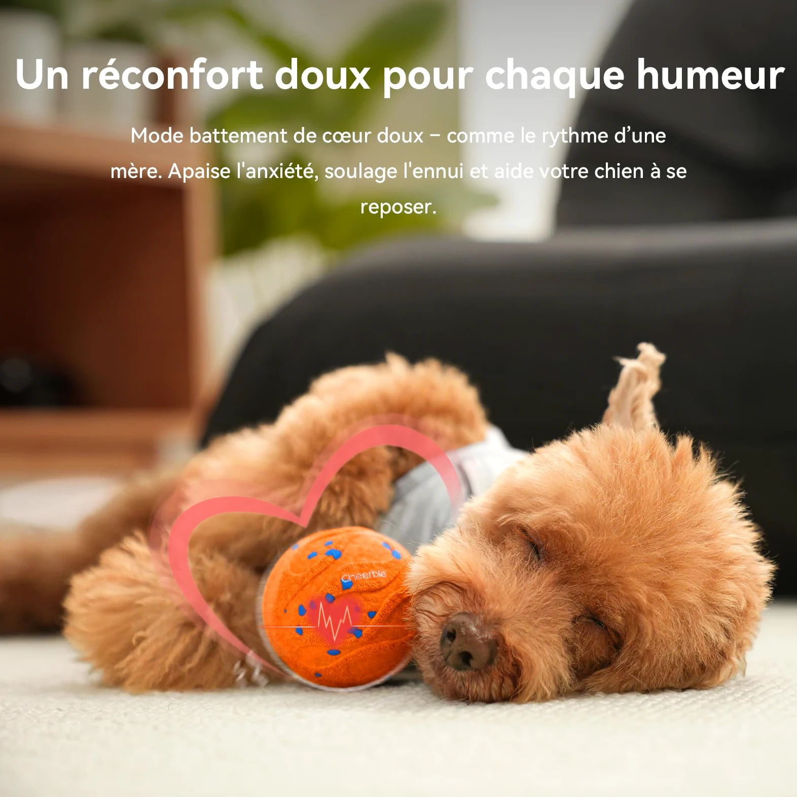 Cheerble Wicked Ball Air Neo – Le Ballon interactif Qui Calme Votre Chien avec Mode apaisant imitant Les battements de cœur, Auto-Rotatif, E-TPU, IPX7 étanche, pour Petites et Grandes Races, Orange
