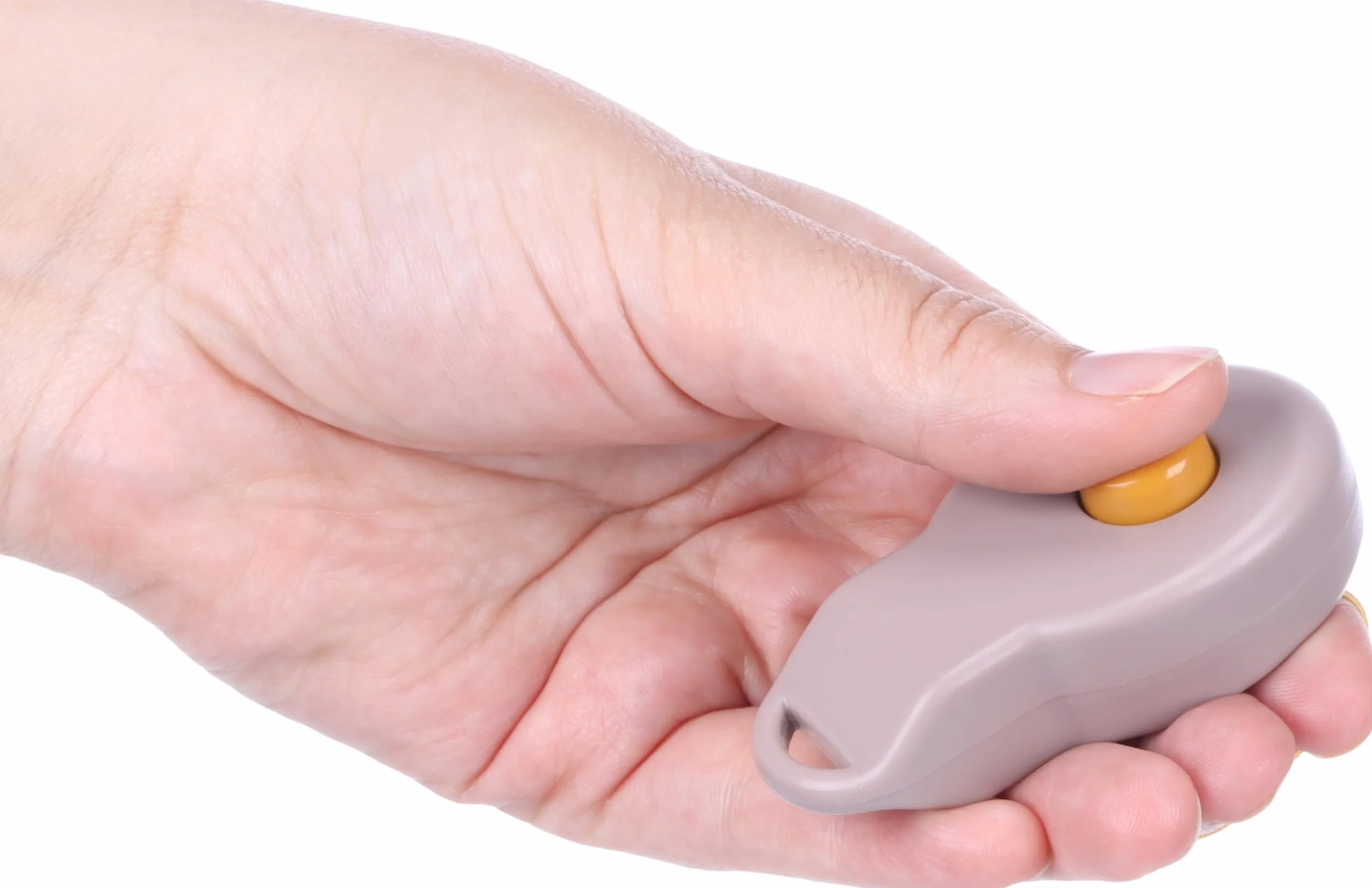 Flamingo Clicker pour Chiot Xia Taupe - 7x4x2,5cm - avec Bouton-Poussoir et élastique à Attacher Autour du Doigt