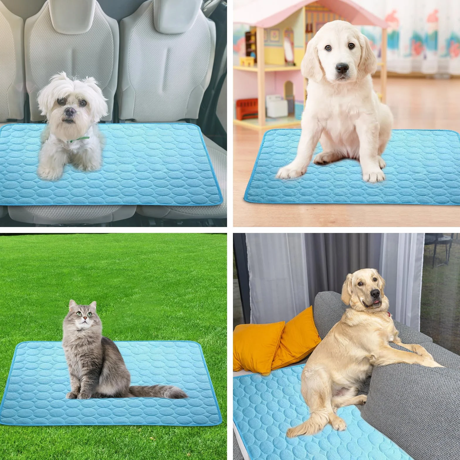 Tapis de Refroidissement pour Chien,Pet Cooling Ice Mat,Cats Dogs Cooling Bed,Tapis de Refroidissement Chien,Tapis Rafraîchissant pour Chiens et Chats Summer Pet Cooling Mat Indoor Outdoor (Bleu L)