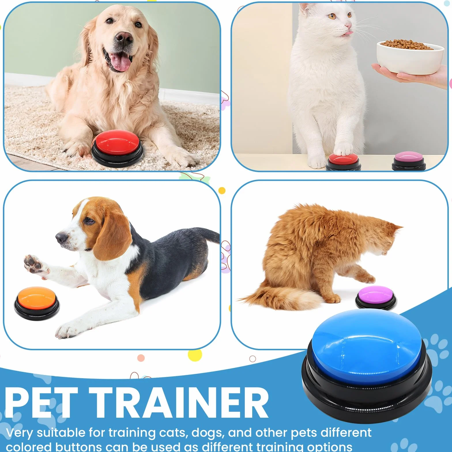 Mein HERZ Lot de 6 Buzzer Enregistrable, Bouton de Communication pour Chien Boutons pour Chien Buzzers pour Formation Chien Chat Jeux Maison,Enregistrement et Lecture de 30 Secondes