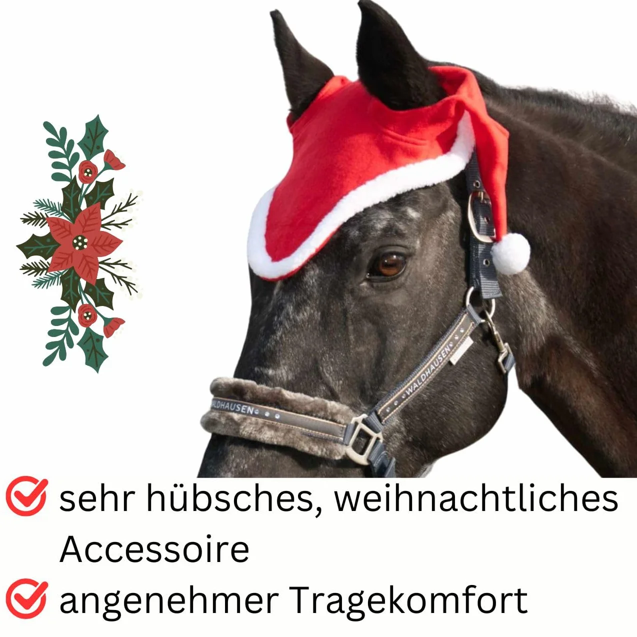 AMKA Bonnet de Noël pour chevaux avec ouverture aux oreilles Rouge/blanc