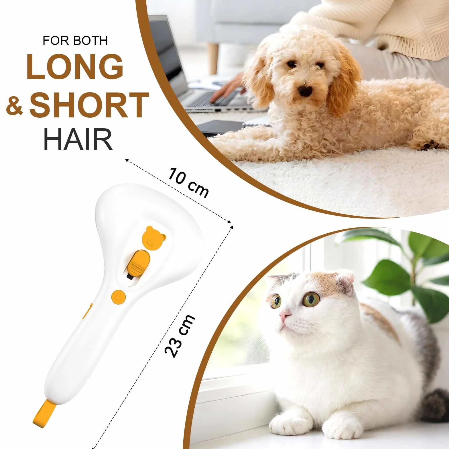 Brosse Vapeur Rechargeable pour Chat et Chien avec Bouton de Déverrouillage, Design Ultra-Silencieux, Poignée Confortable (Jaune)