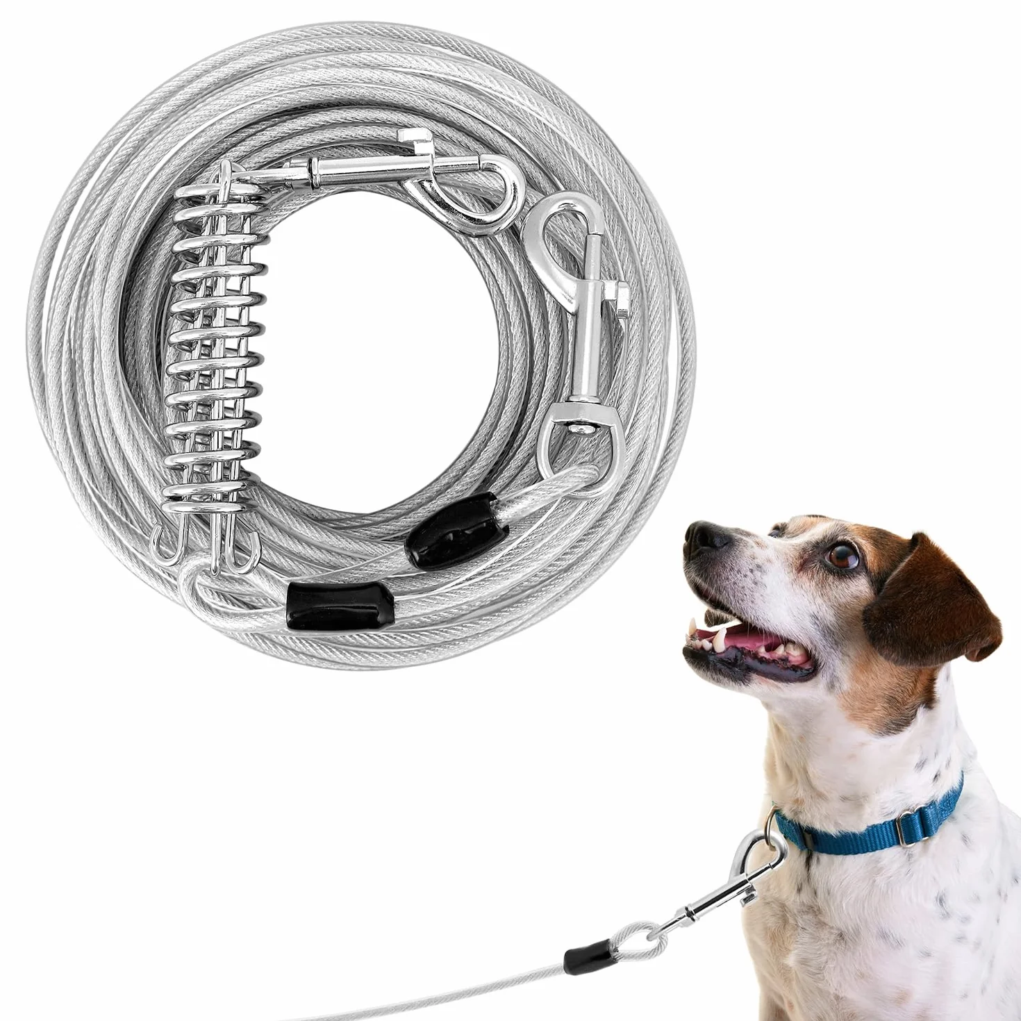 QWORK Longe pour Chien 15m, Laisses Φ5 mm avec Ressort et Crochet, pour Course Camping