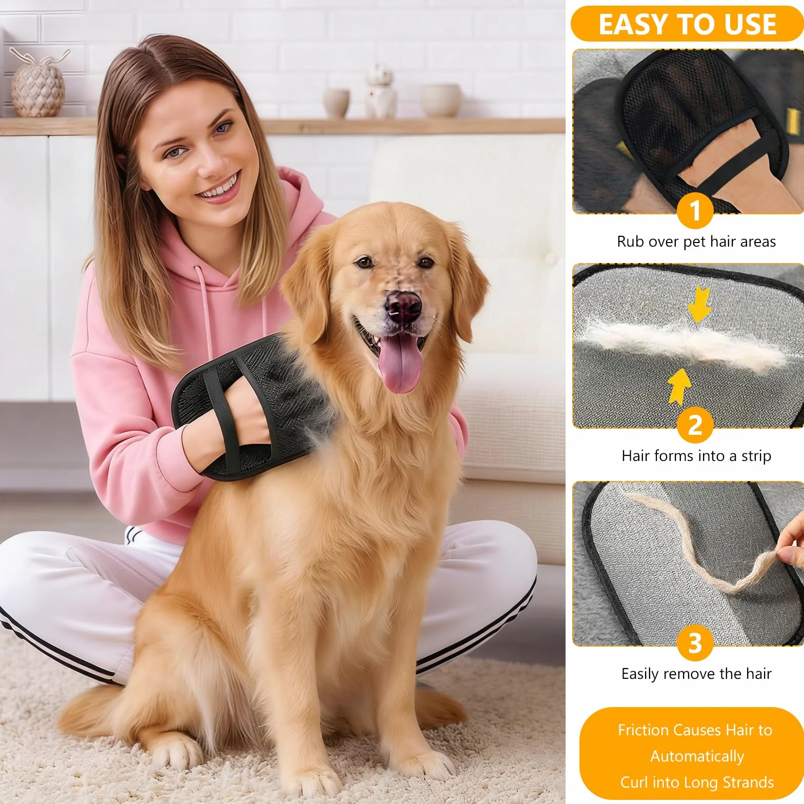 Lot de 3 gants d'épilation électrostatiques pour chien, gants de toilettage double face magnétiques