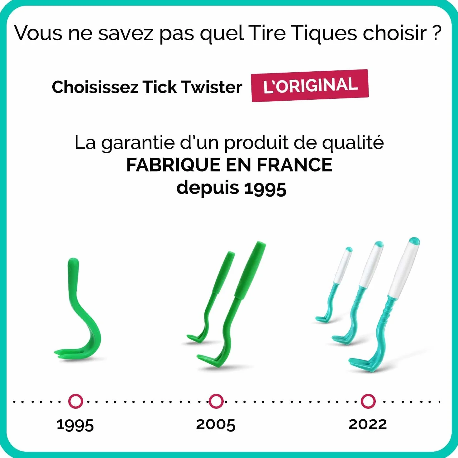 Pince à Tique pour Chien Chat Humain Set de 3 Tailles Vert Fabriqué en France