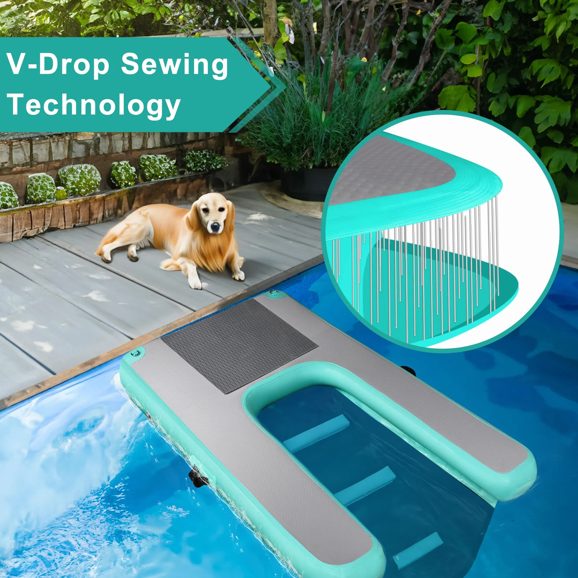 Rampe d'eau gonflable pour chiens, vert menthe, portable et durable