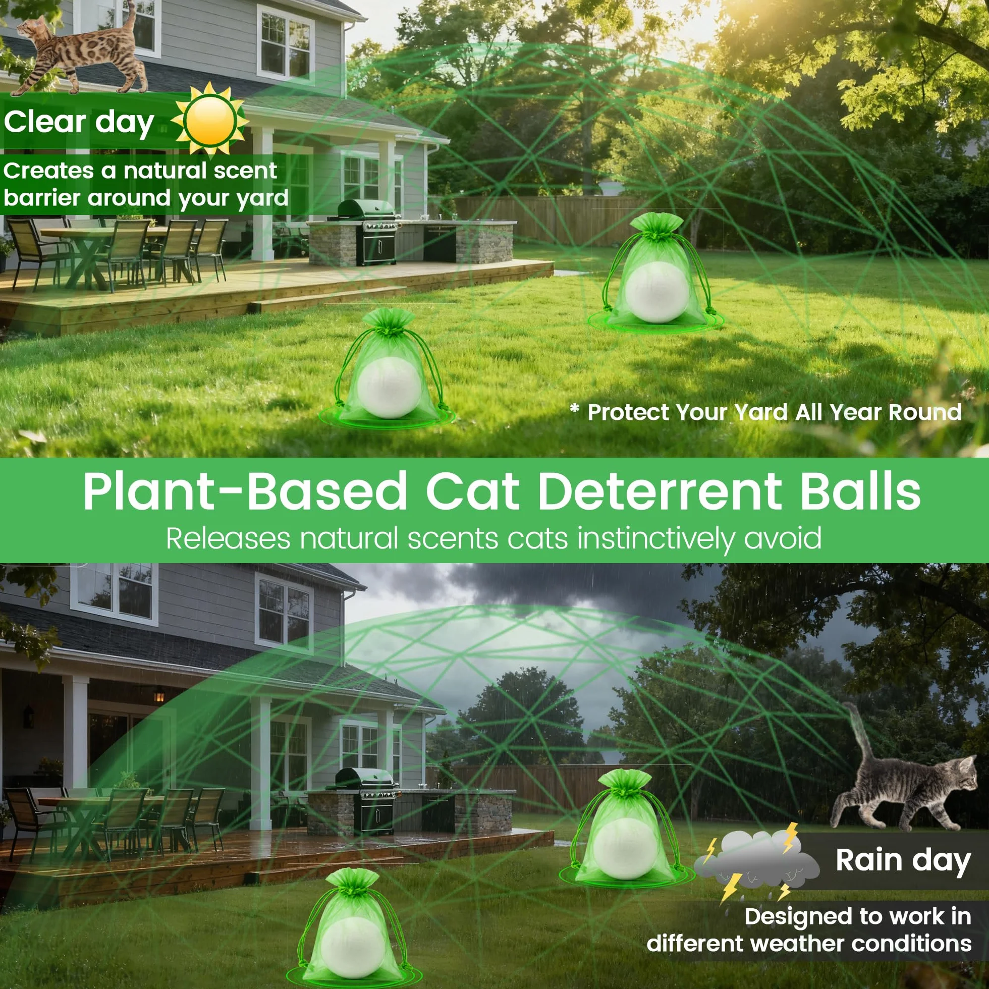 Lot de 10 balles répulsives naturelles pour chat – Non toxique, intérieur et extérieur