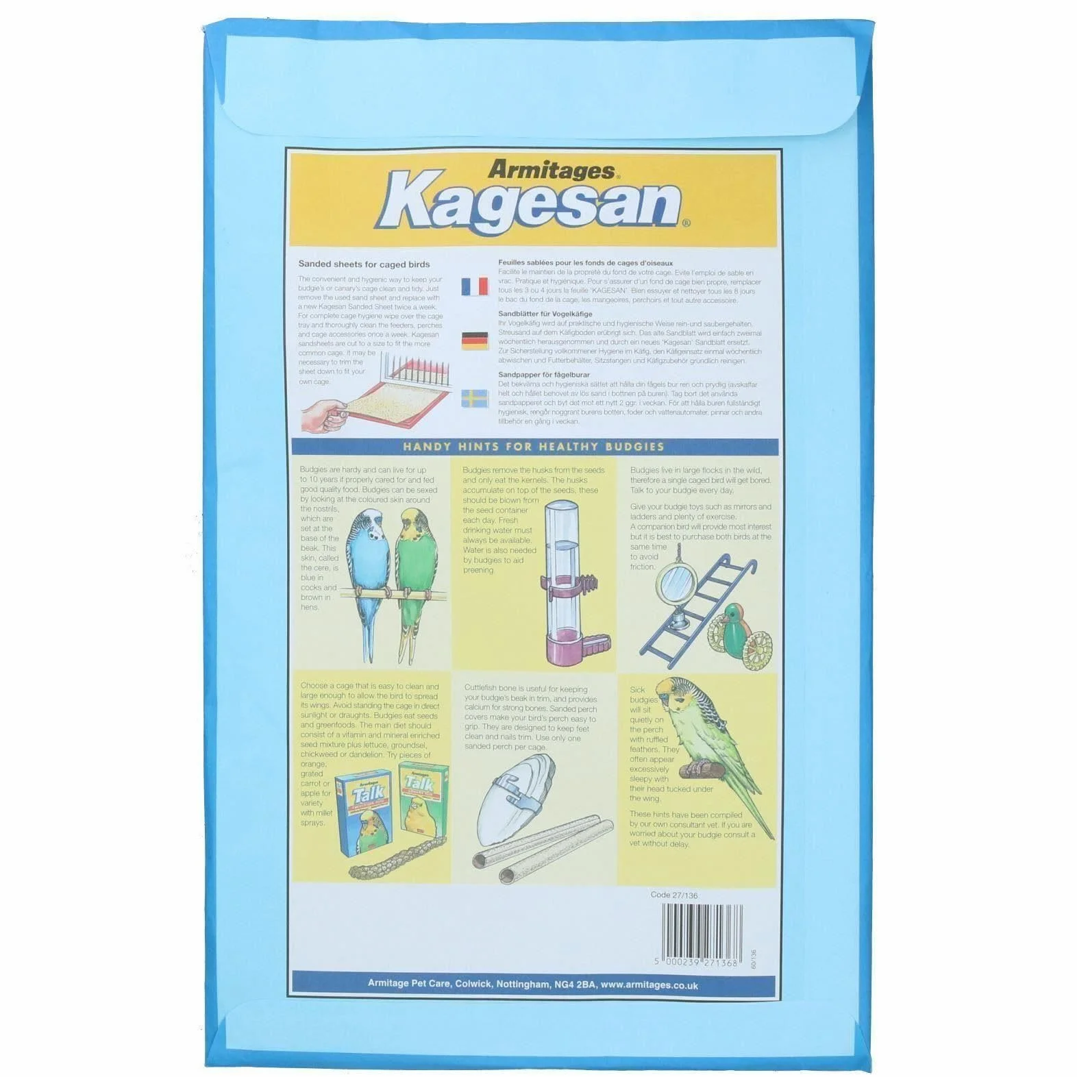 AB Tools Papier abrasif pour cage à perruches 25 x 40 cm Lot de 36 feuilles