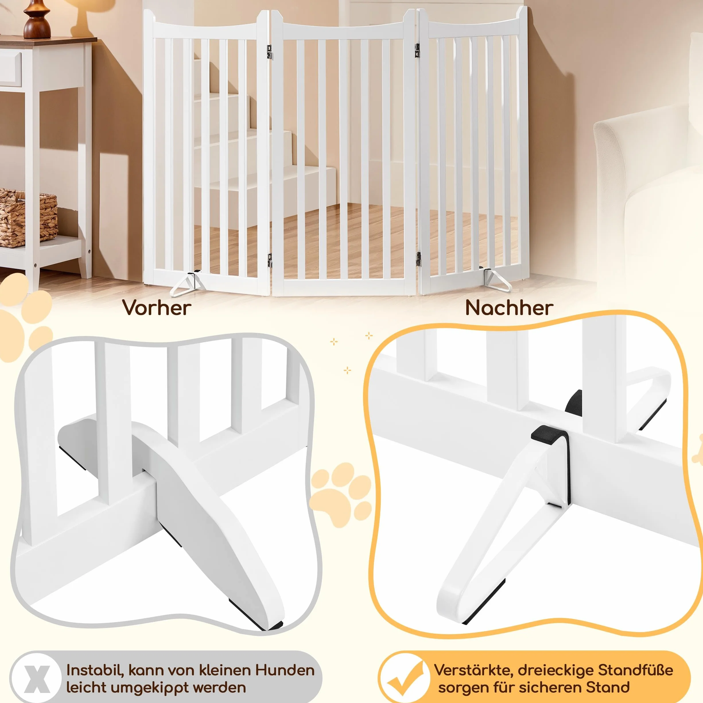 Yaheetech Barrière de Protection pour Chien, Pliable, 90,5 x 151,5 cm, 3 Panneaux, Blanche