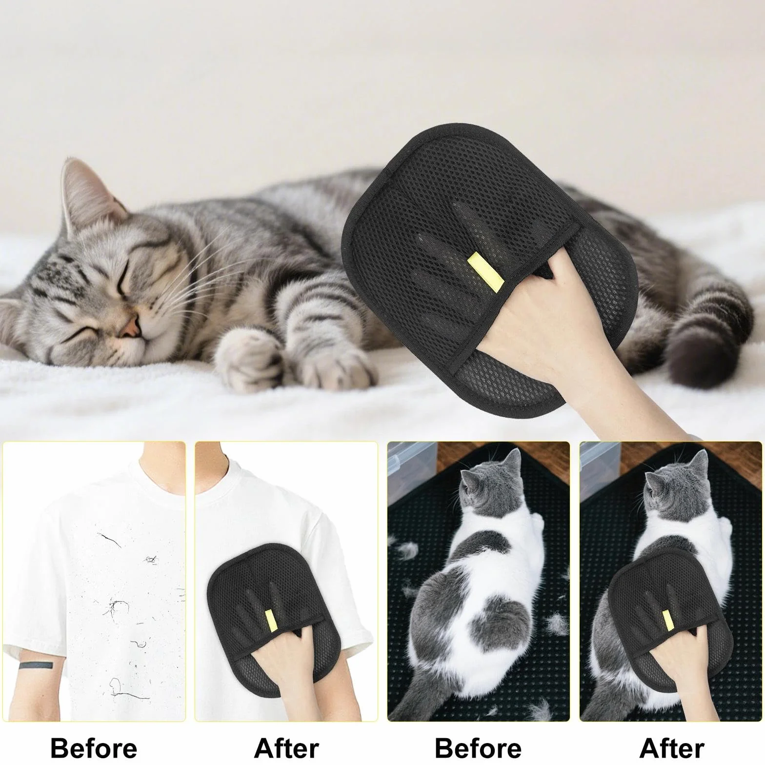 Gant Anti Poils Animaux 3 Pièces, Gants d'épilation Pet Hair Remover Glove, Brosse Poils d'animaux Réutilisable pour Chien Chat