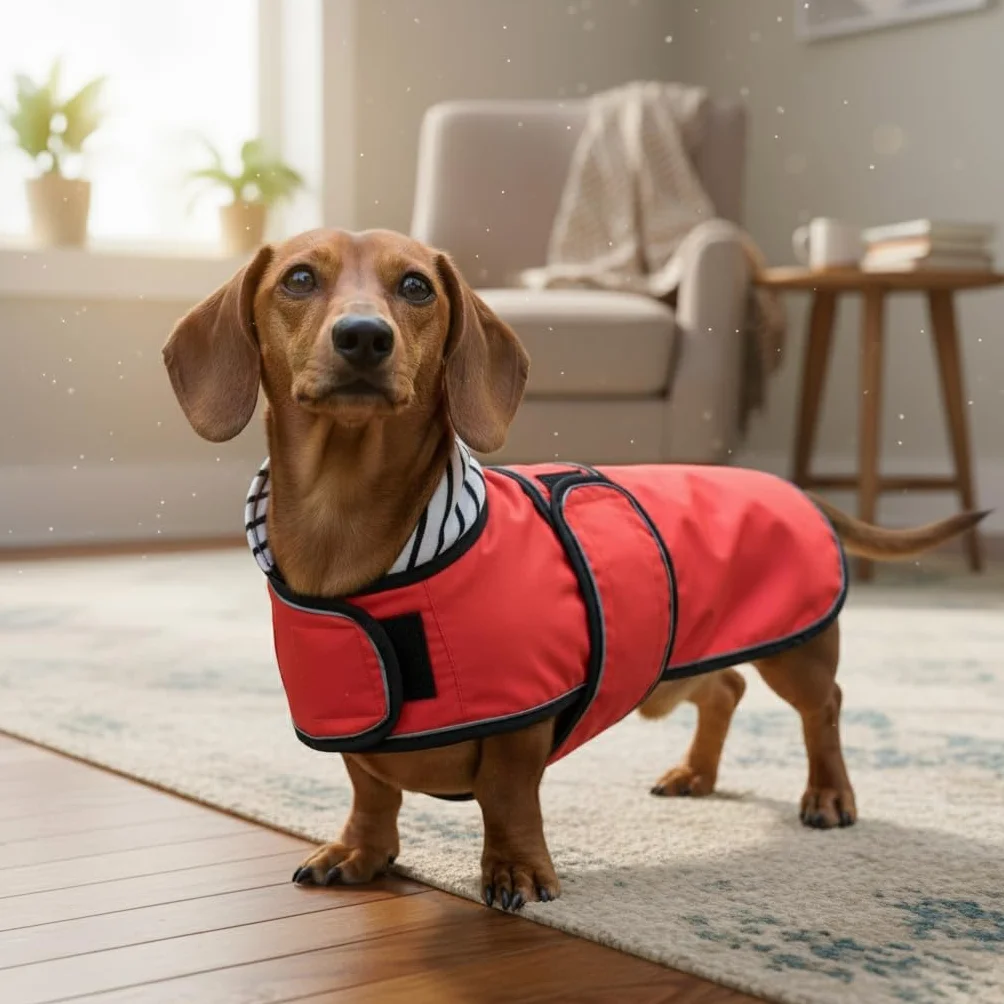 MOREZI Imperméable chien avec bandes réfléchissantes et bretelles réglables Rouge