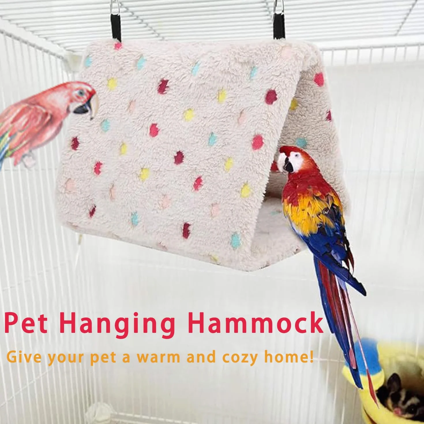 Nid D'Oiseau Hamac, Hamster Perroquet Suspendu Cage Tente, Nid d'Oiseau Chaud en Peluche, Mignon Hamac pour Animaux Doux avec Crochet, Hamac Jouet