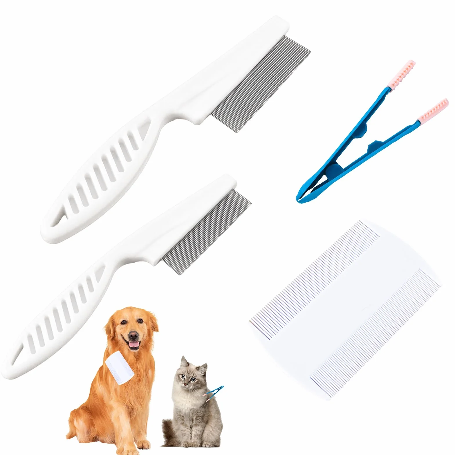 Peigne multifonction pour animaux de compagnie 4 peignes en plastique chats chiens anti-puces anti-poux