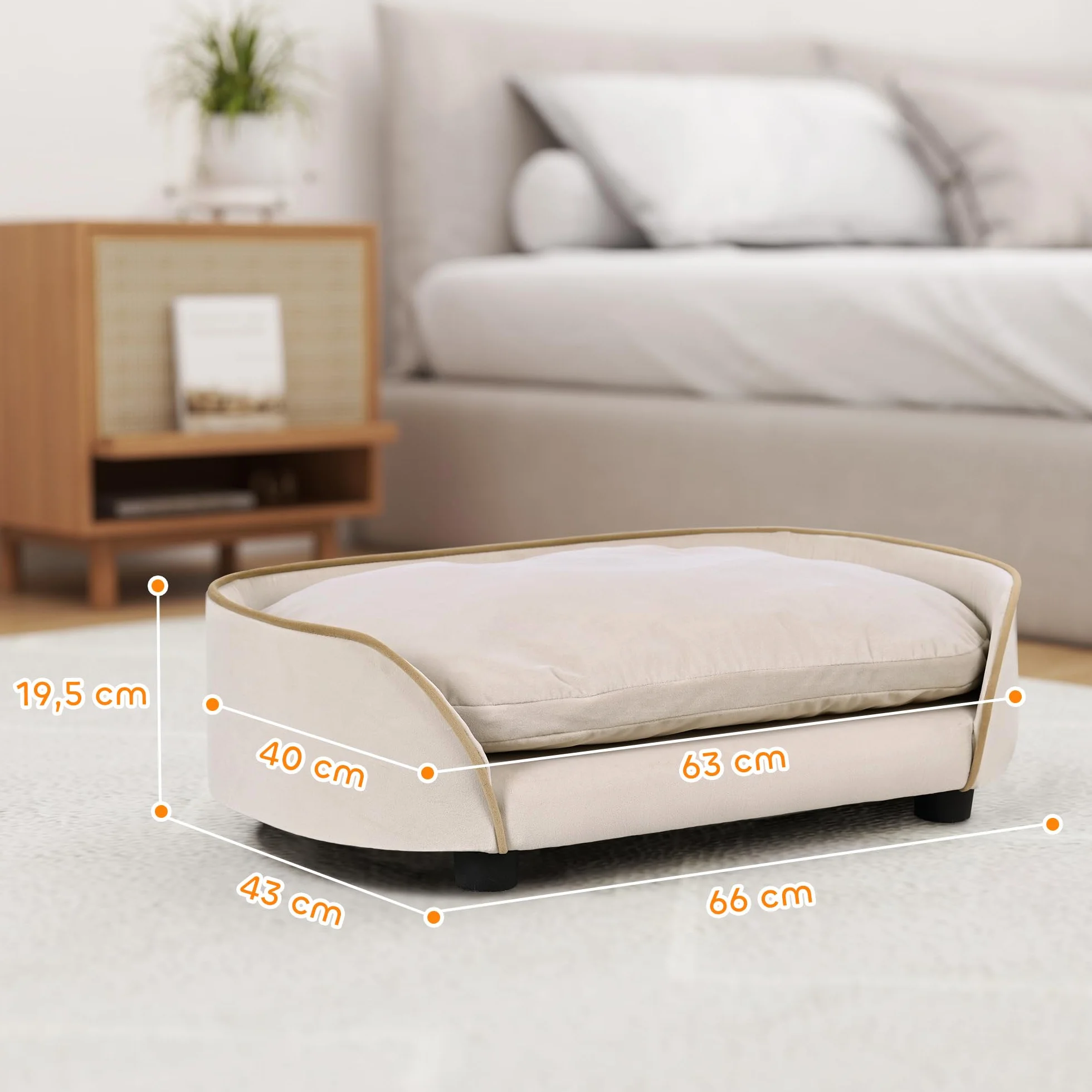 PawHut Canapé pour Chien avec Coussin Amovible et Housse Lavable, Velours, 66 x 43 x 19,5 cm, Beige