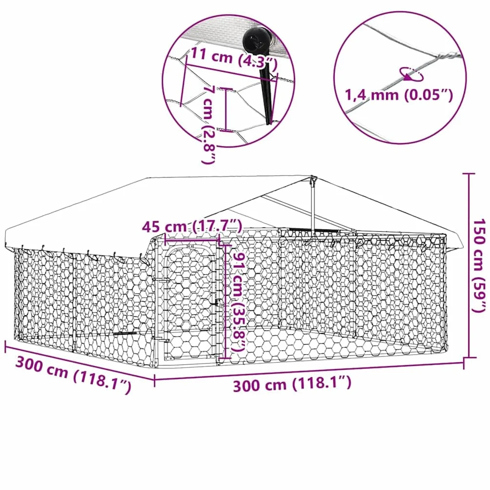 Chenil Extérieur Métal pour Chien 300x300x150 cm