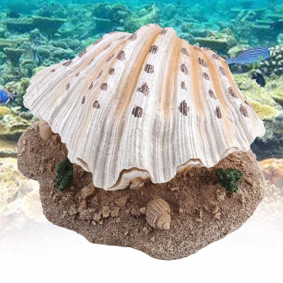 Ornement de Coquille d'Aquarium en Résine avec Barboteur Perle et Récif Corail pour Décoration de Réservoir de Poisson