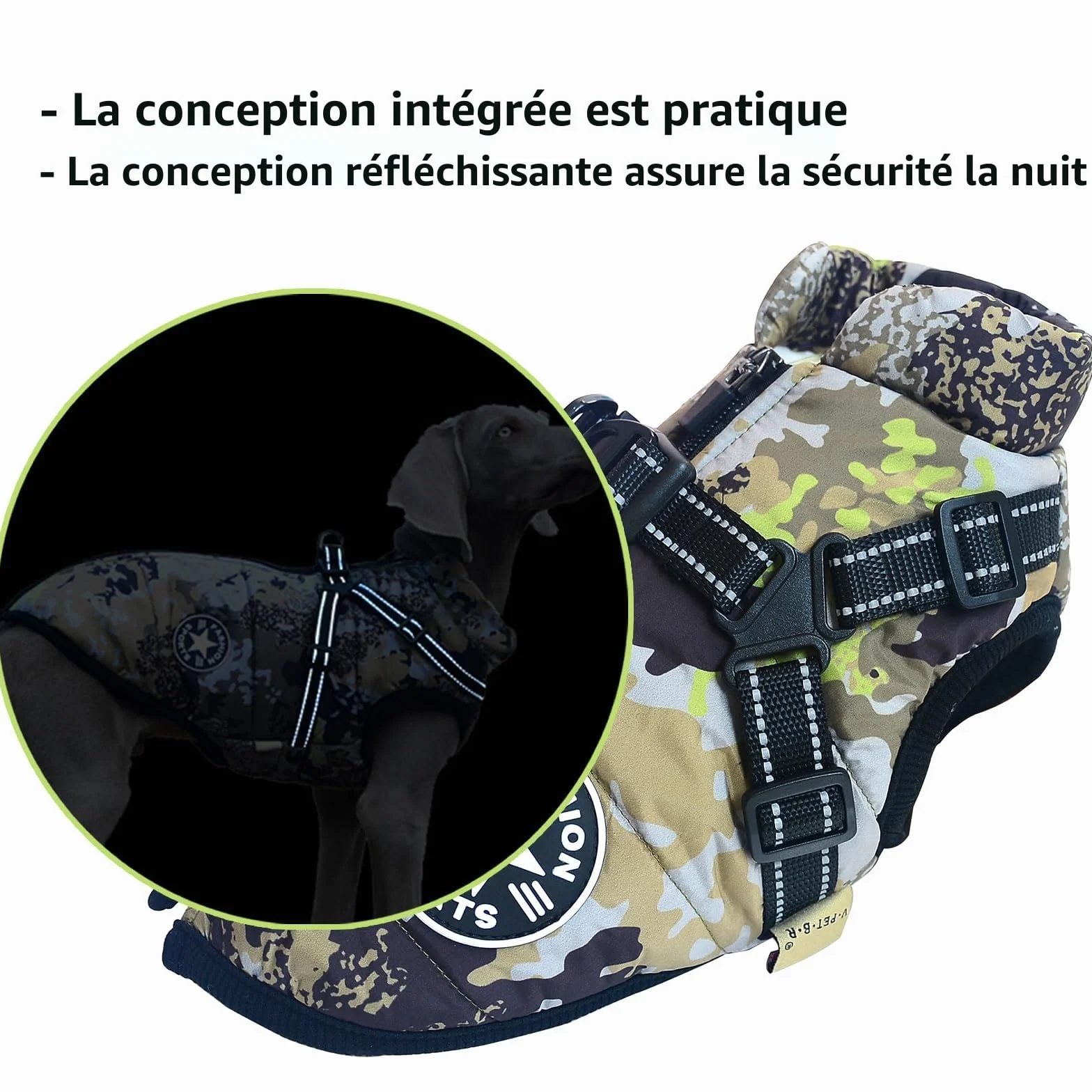 Gilet d'hiver pour chien avec harnais - Veste chaude extérieur pour chien
