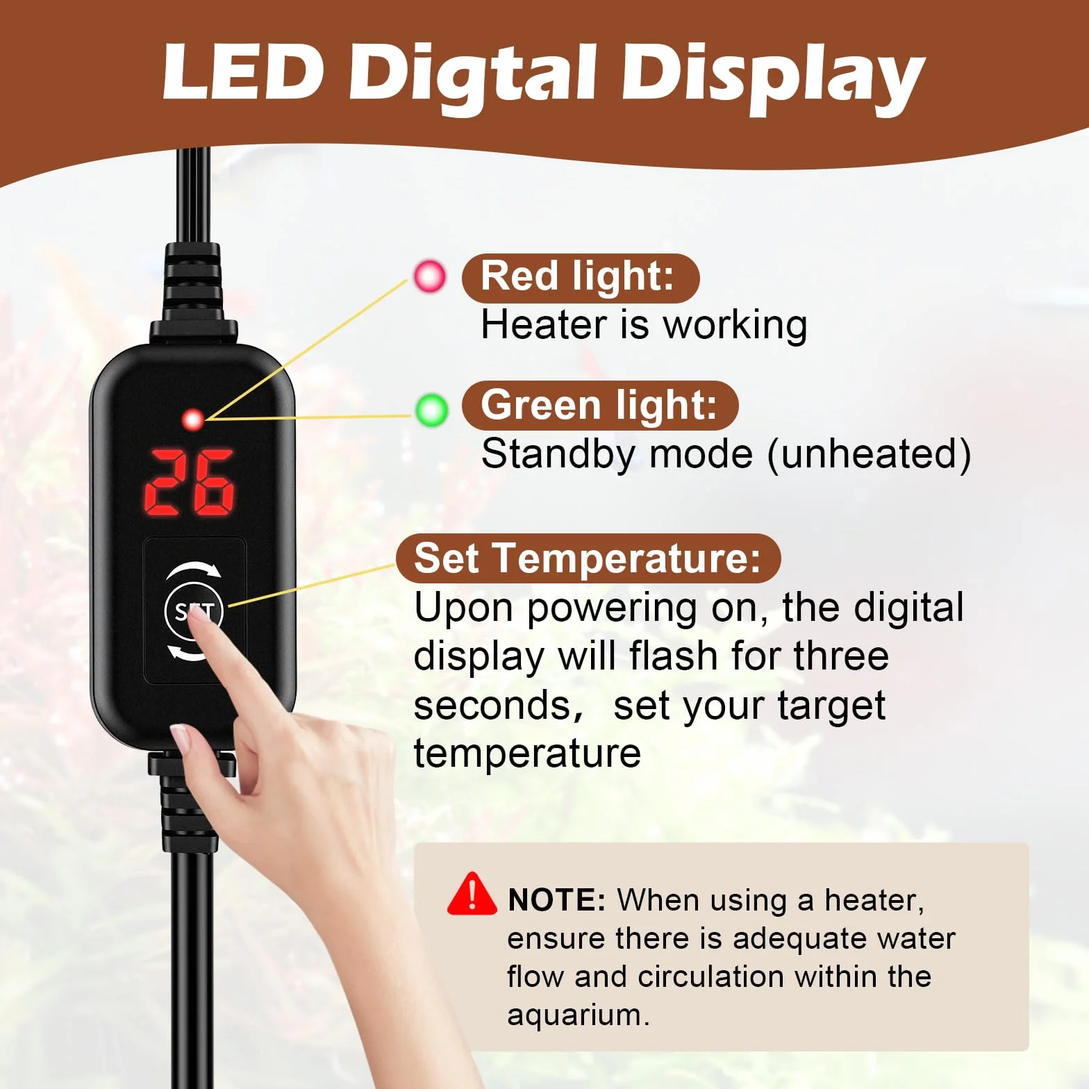 hygger Mini Chauffage Aquarium 50W, Submersible Chauffages pour Aquarium avec Contrôleur de la Température Aquarium Heater de Tortue pour 19 à 38 litres