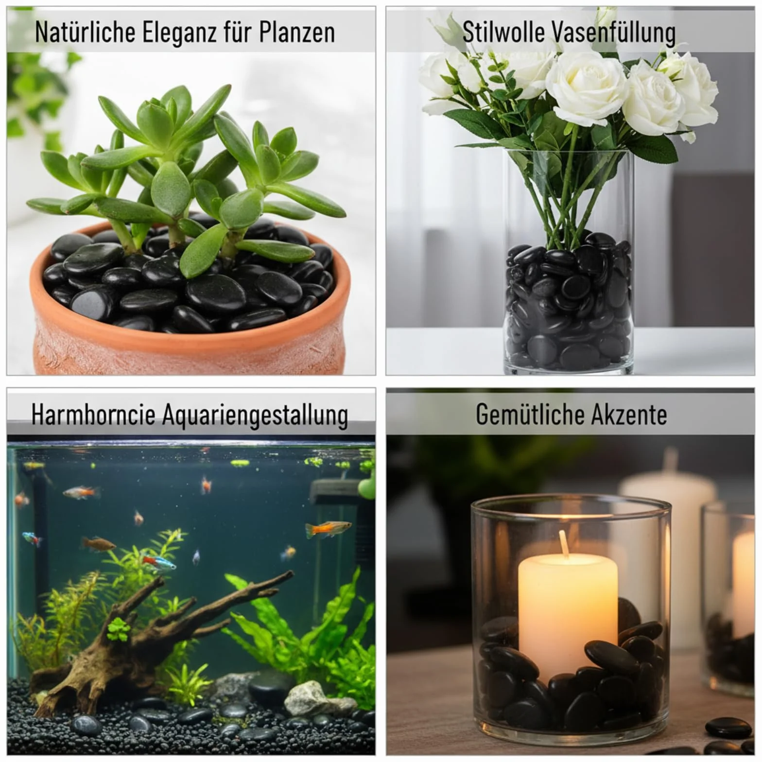 Galets Naturels Noir Poli 1 kg 3-5 cm Décoratifs pour Aquarium Jardin Plantes Bambou