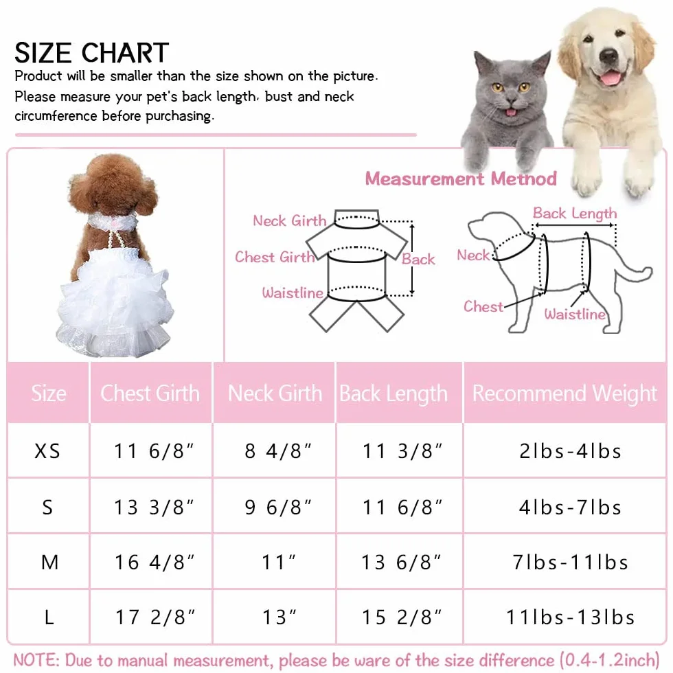 DELIFUR Robe de mariée Blanche pour Chien Petite et Moyenne Taille M