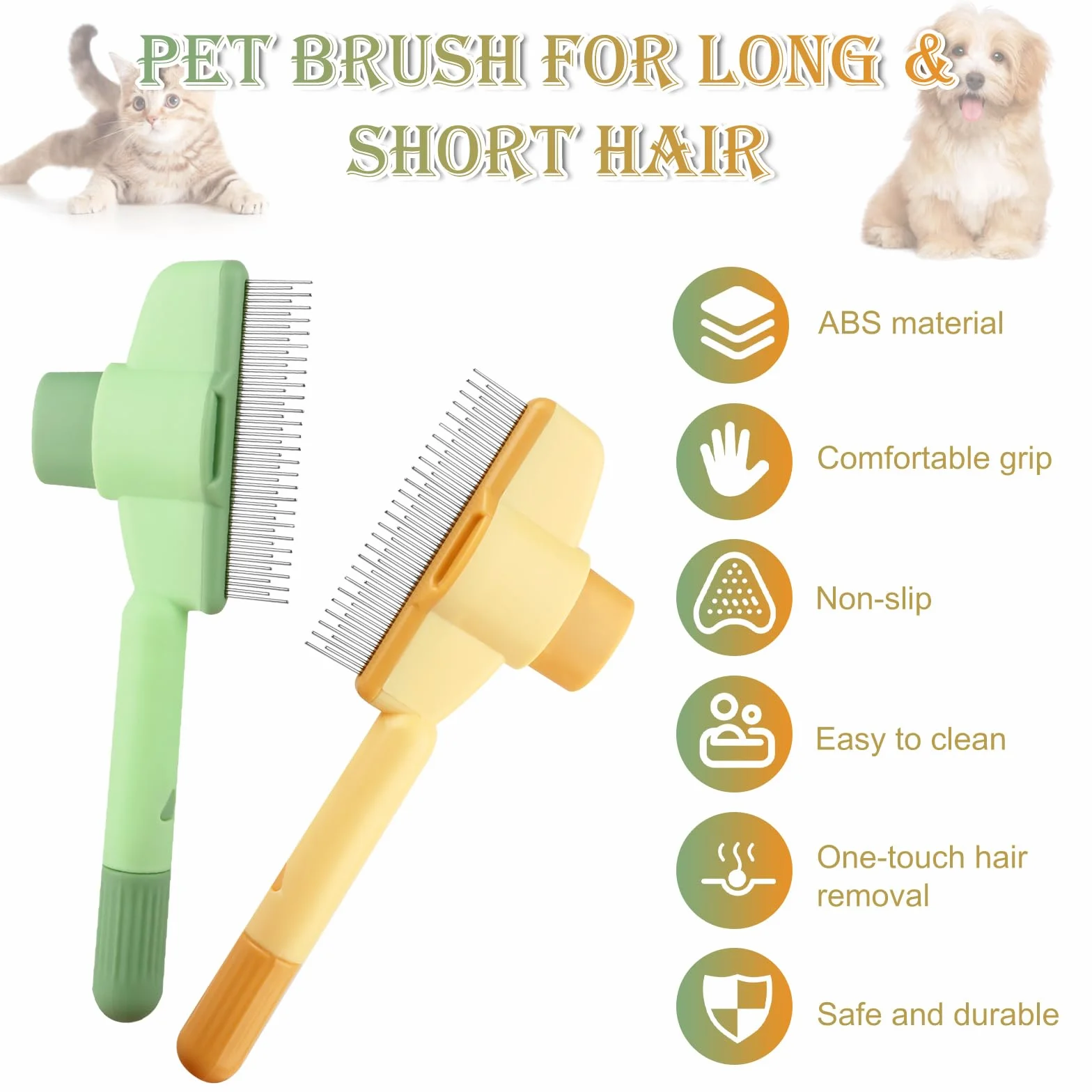 Brosse pour Chat Autonettoyant 2 Pièces, Peigne pour Chats Poil Long et Court, Brosse Attrape Poils avec Bouton de Déverrouillage