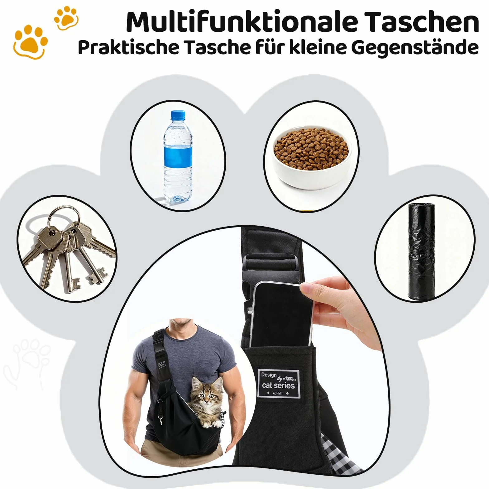 Sac de Transport pour Chien Chat 7.5 KG Réglable avec Corde de Sécurité Petit Animaux Bandoulière Extérieur Voyages Métro