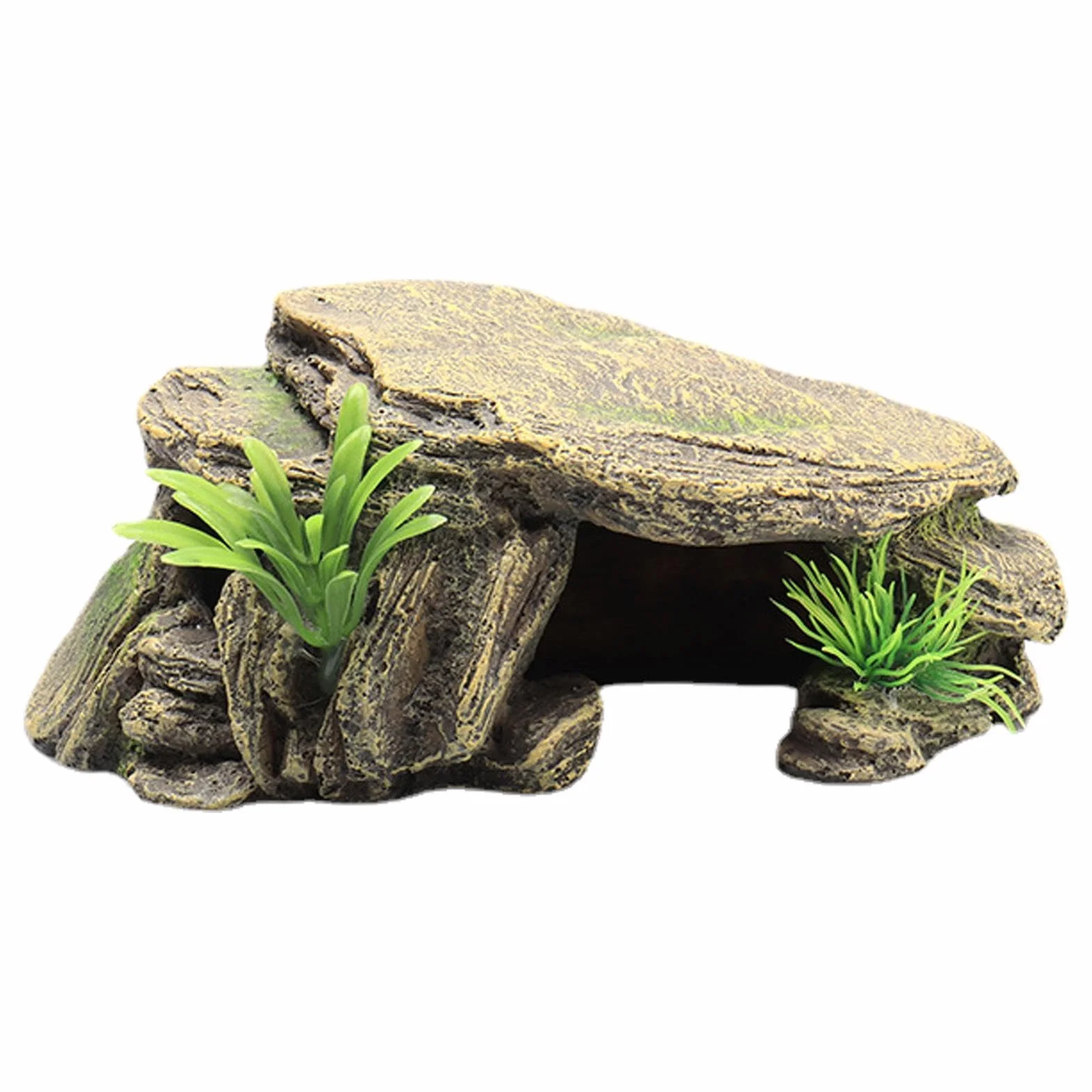 Habitat pour tortues - Grande grotte pour reptiles, rocher décoratif en résine, plateforme de repos pour amphibiens